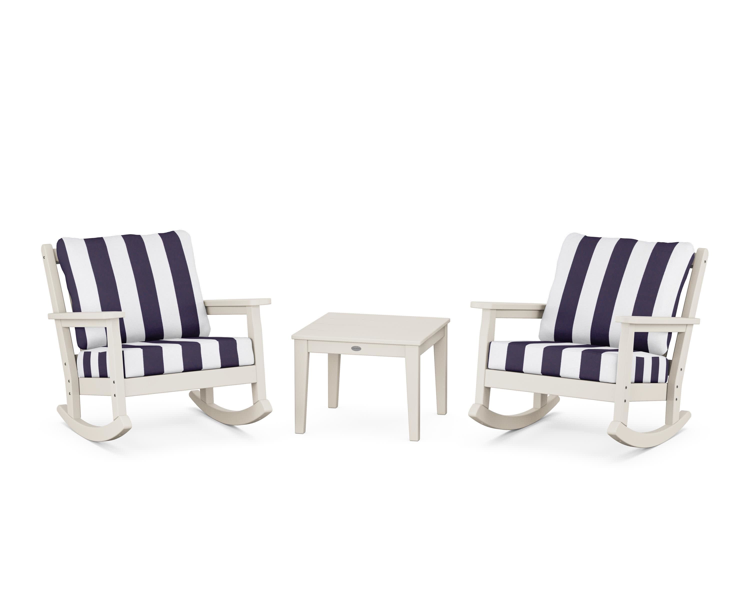 Chippendale 3-Piece Deep Seating Rocker Set in Sand / Cabana Stripe Navy