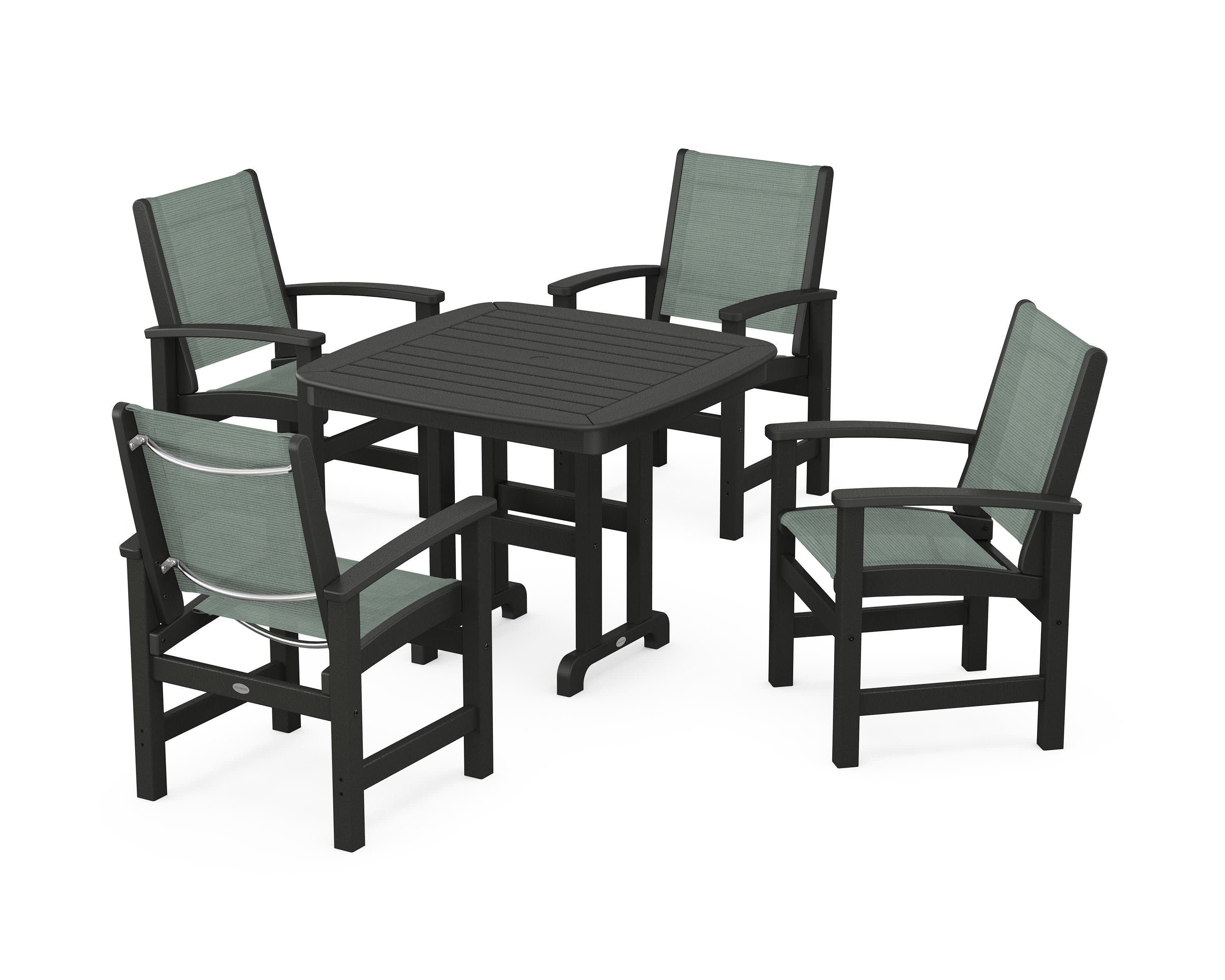 Coastal 5-Piece Dining Set in Black / Dupioni Sea Mist Sling