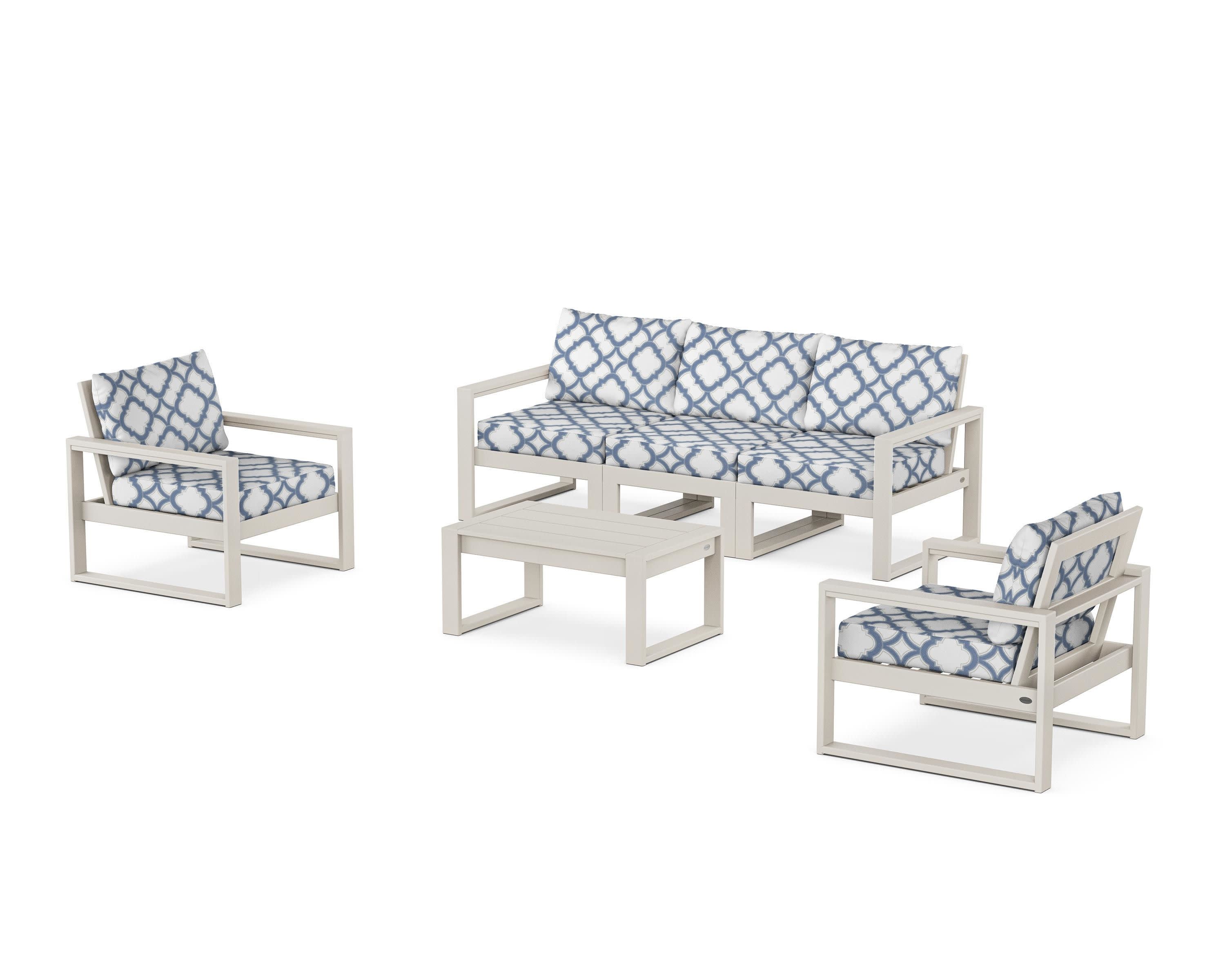 EDGE Sectional 4-Piece Deep Seating Set with Sofa in Sand / Trellis Sky Blue