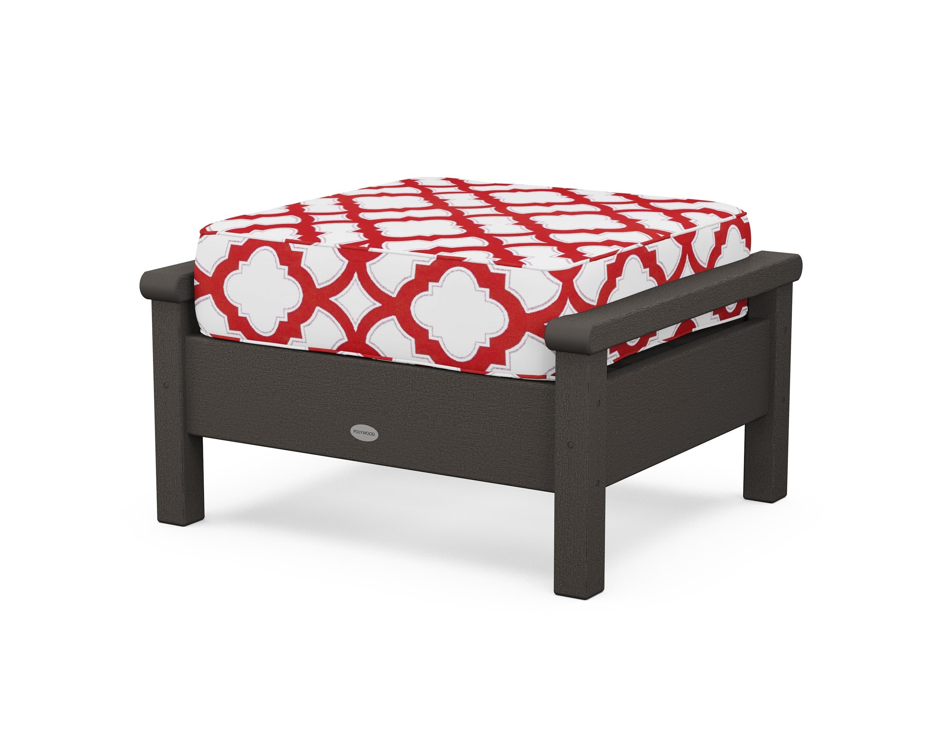 Harbour Deep Seating Ottoman in Vintage Coffee / Trellis Crimson