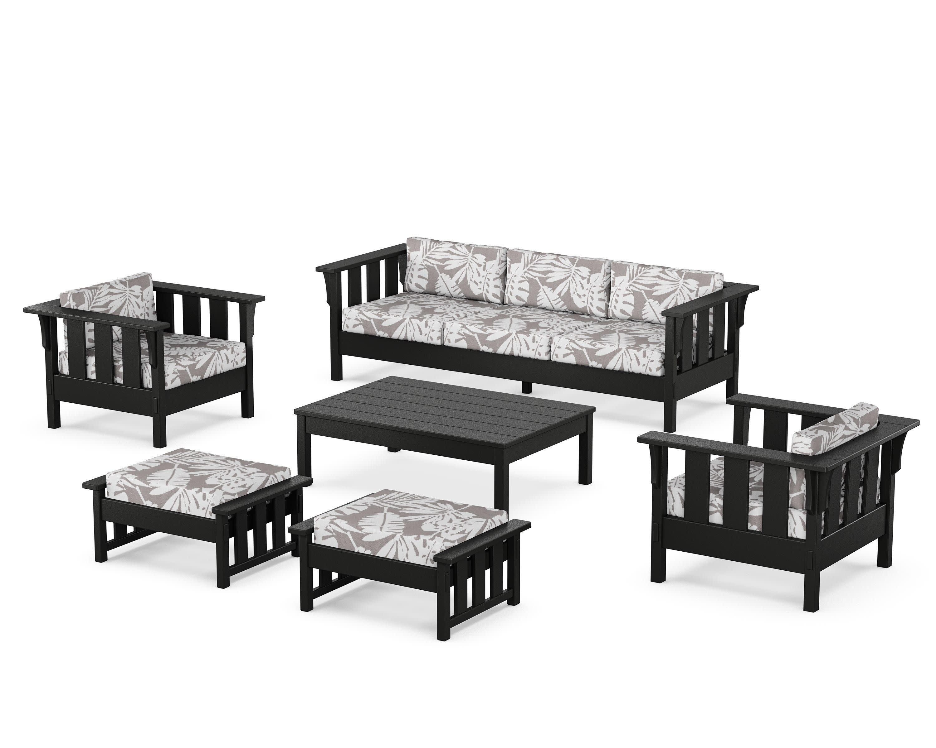 Acadia 6-Piece Lounge Sofa Set in Black / Leaf Grey Mist