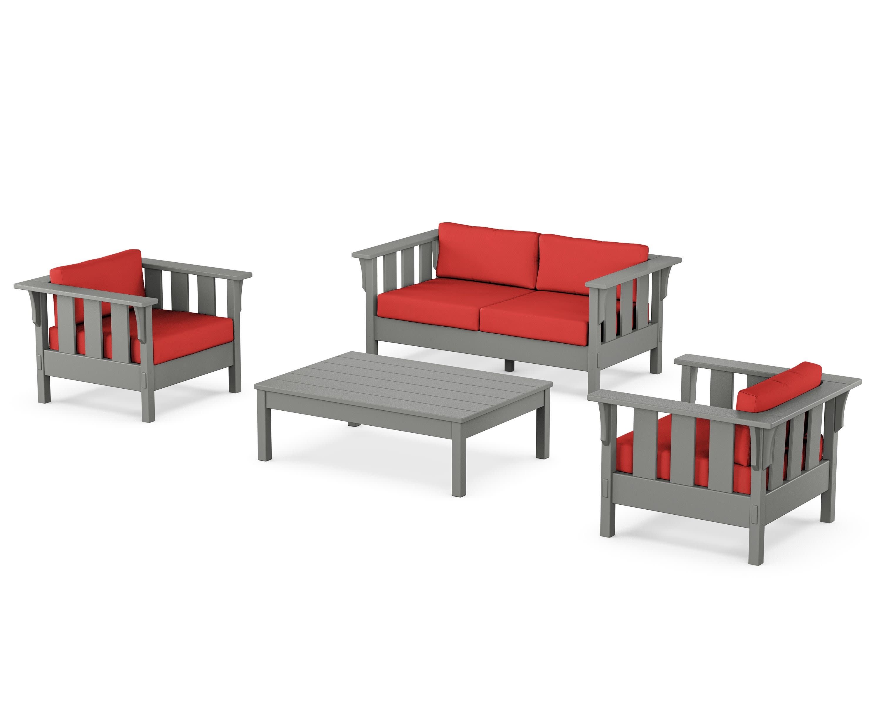 Acadia 4-Piece Deep Seating Set with Loveseat in Slate Grey / Crimson Linen