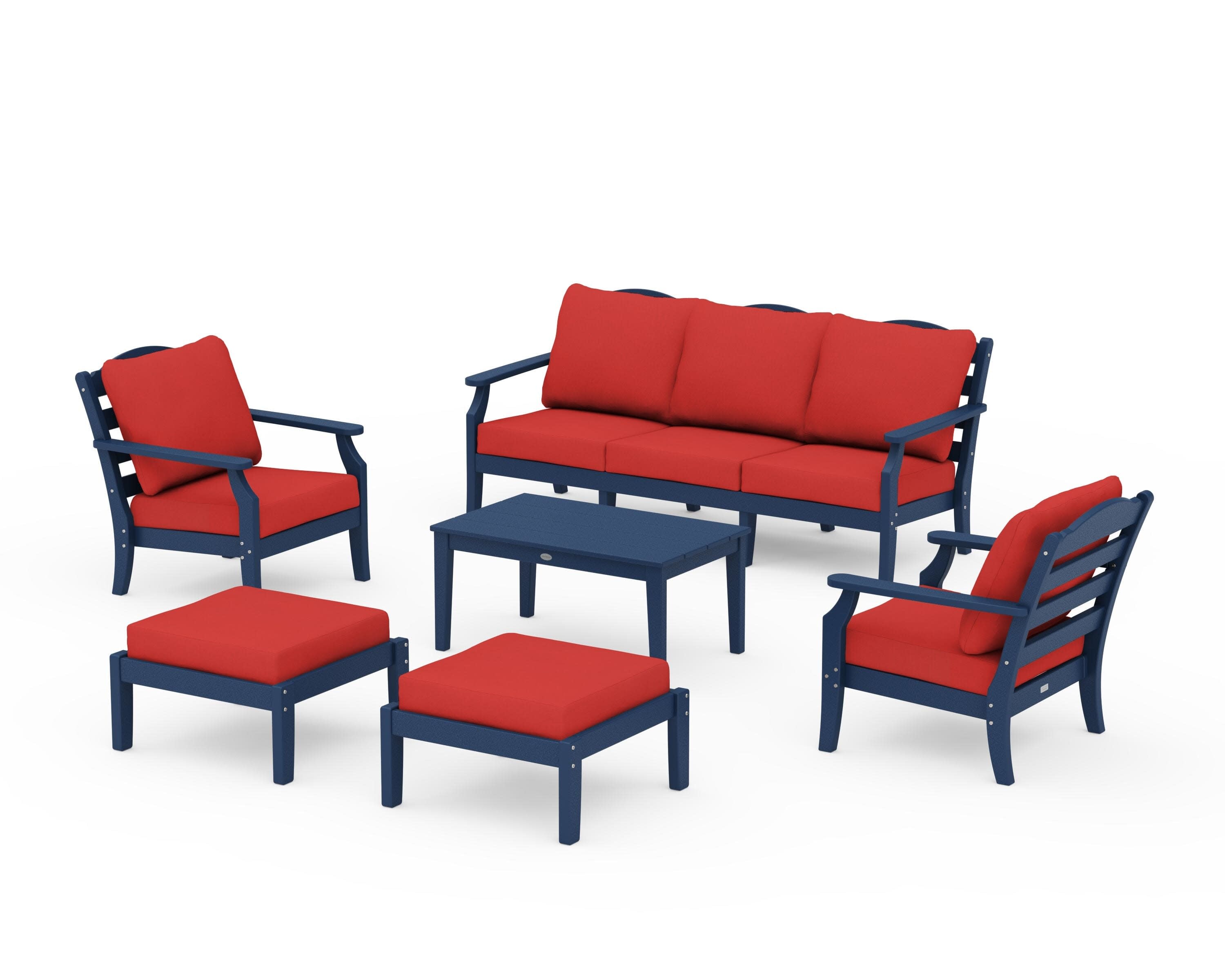 Savannah 6-Piece Lounge Sofa Set in Navy / Crimson Linen