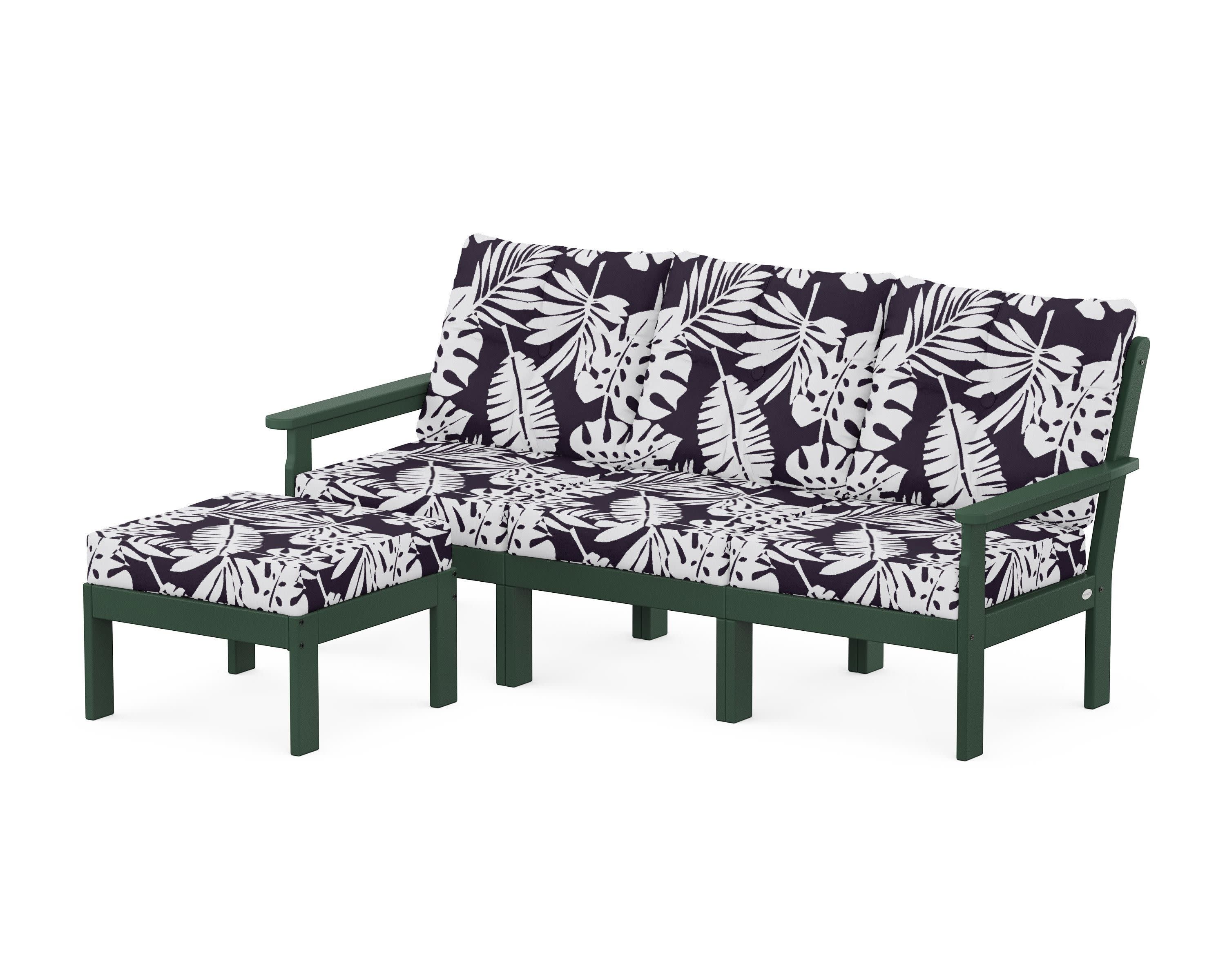 Vineyard 4-Piece Sectional with Ottoman in Green / Leaf Navy