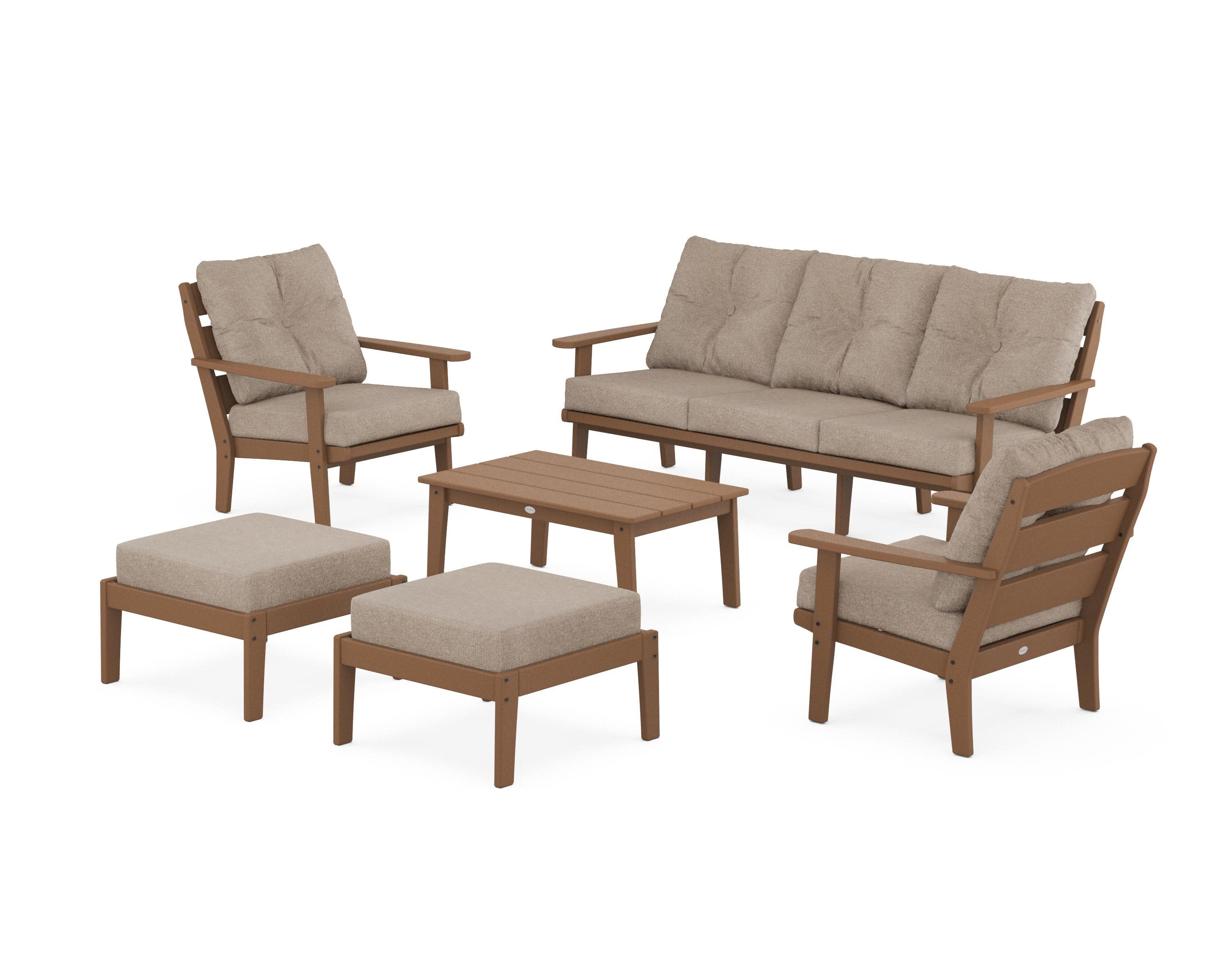 Lakeside 6-Piece Lounge Sofa Set in Teak / Spiced Burlap