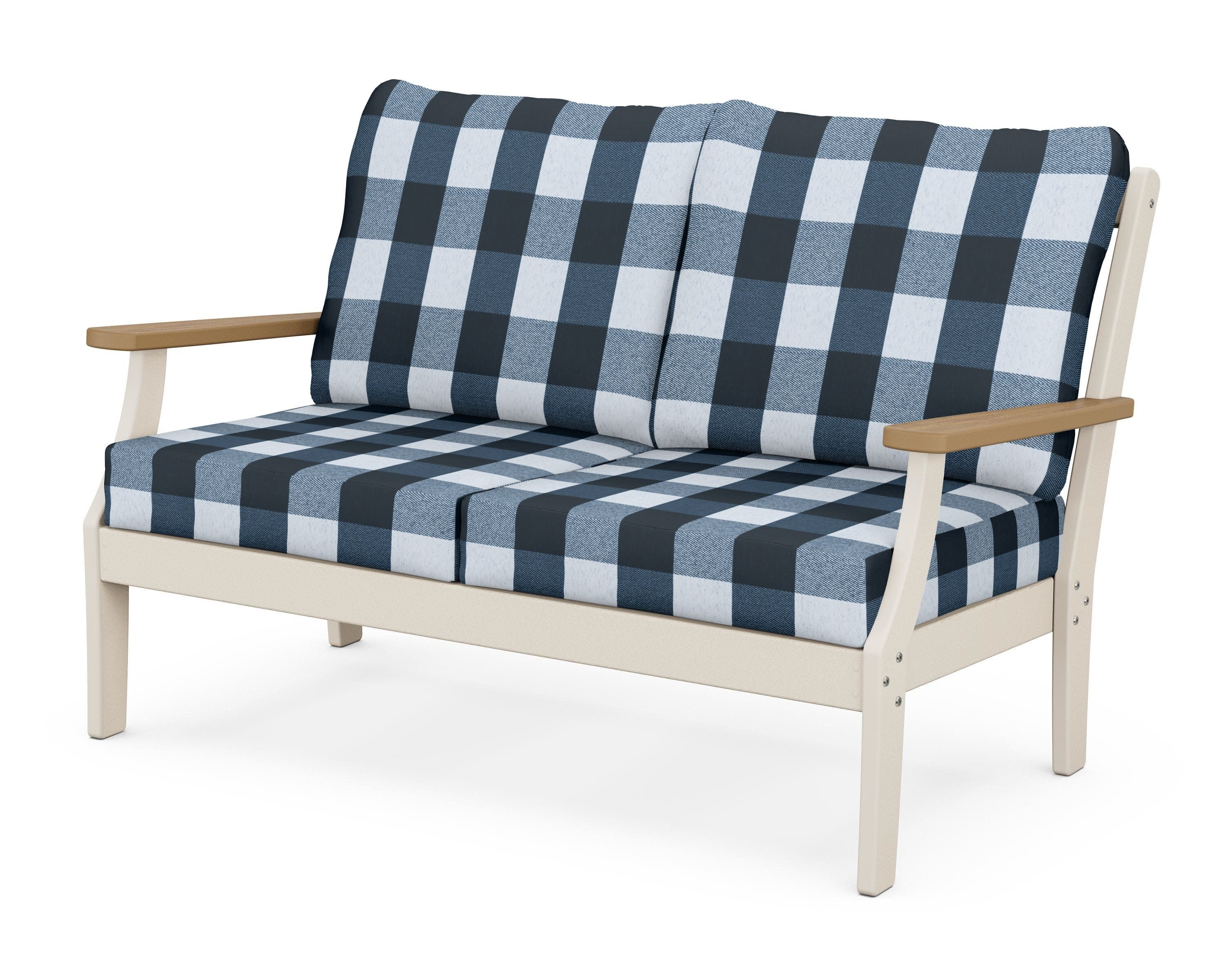 Braxton Deep Seating Loveseat in Sand / Natural / Buffalo Plaid Marine Indigo