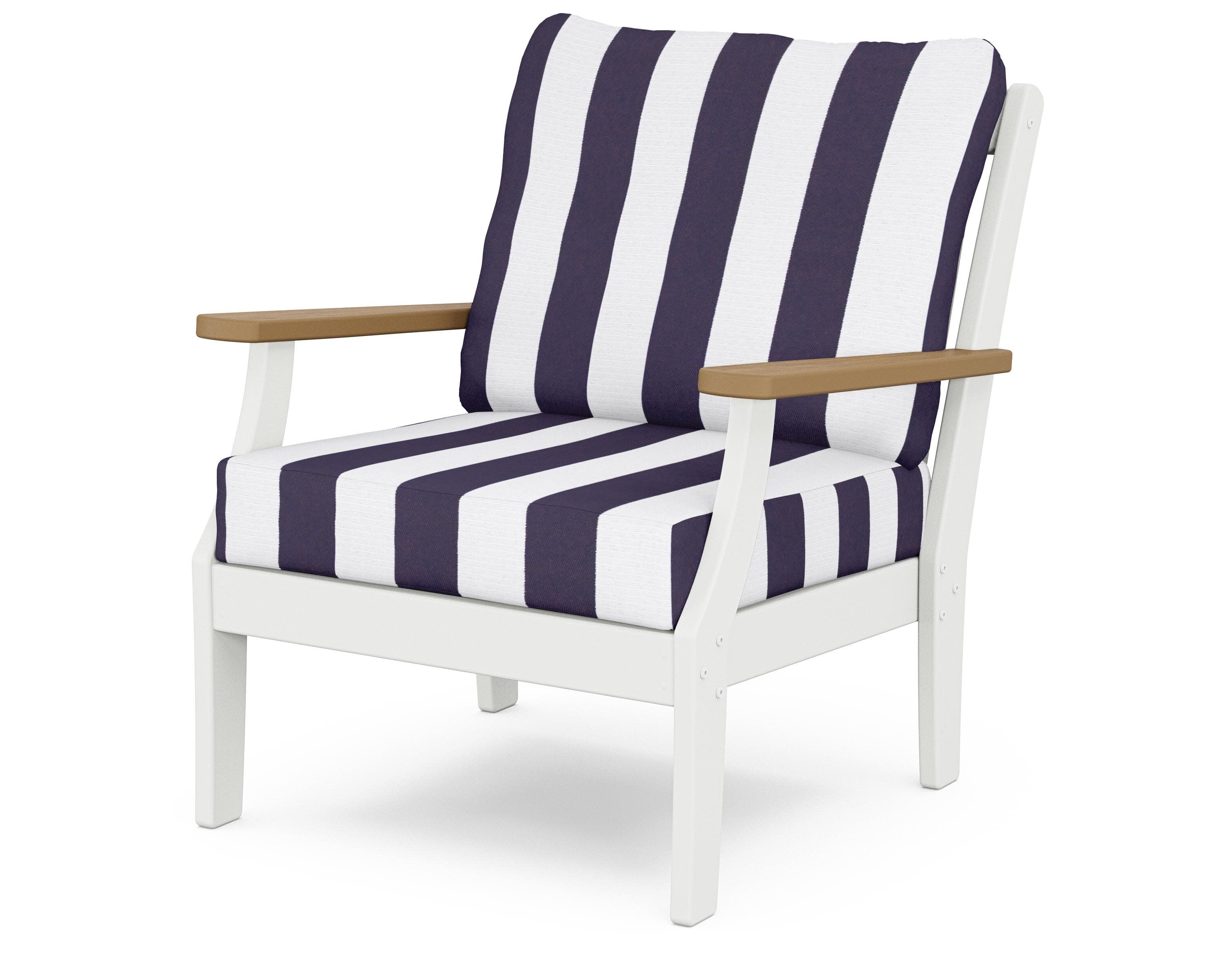 Braxton Deep Seating Chair in White / Natural / Cabana Stripe Navy