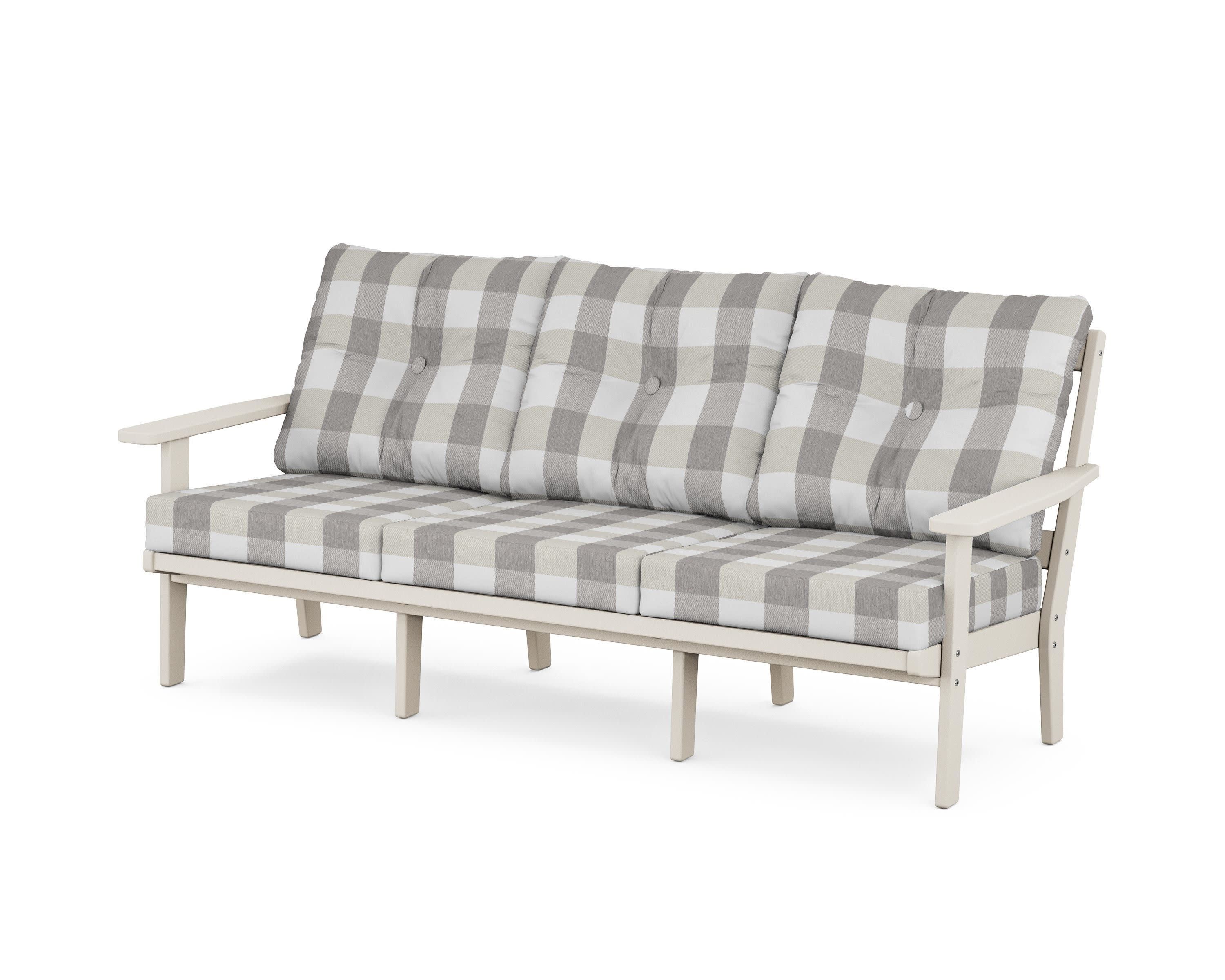 Oxford Deep Seating Sofa in Sand / Buffalo Plaid Grey Mist
