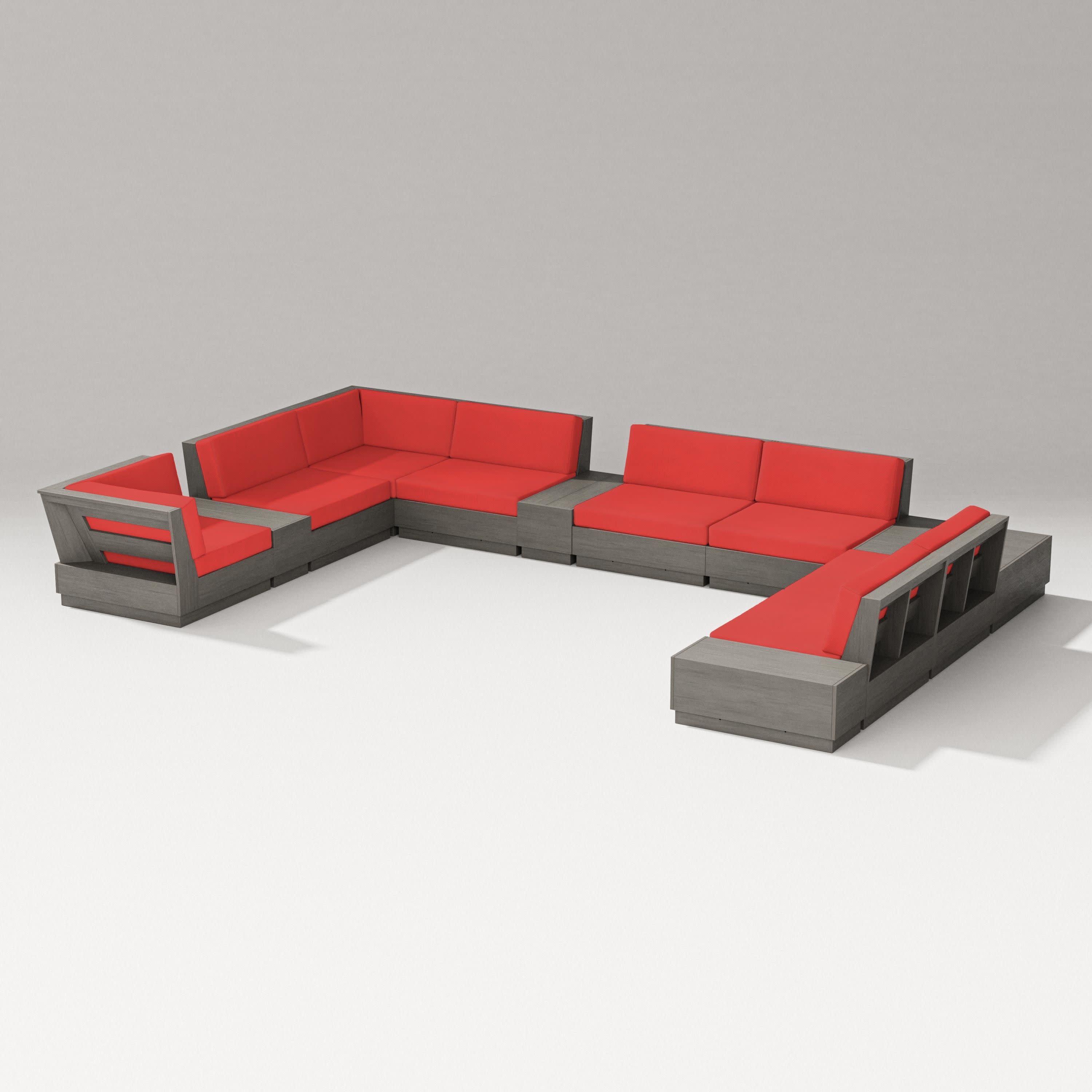 Elevate 12-Piece Conversation Sectional Set in Driftwood / Crimson Linen