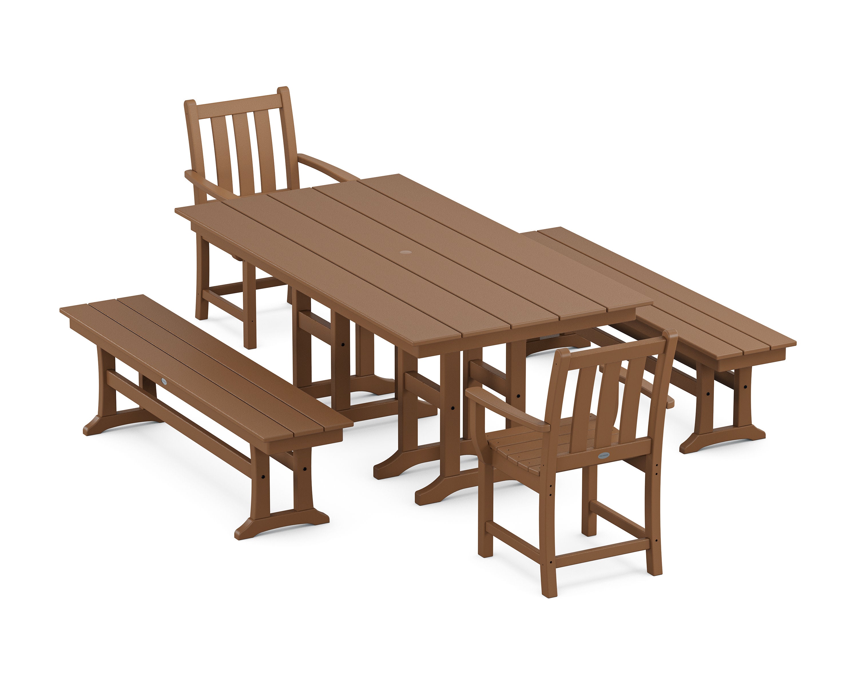 Traditional Garden 5-Piece Farmhouse Dining Set with Benches in Teak
