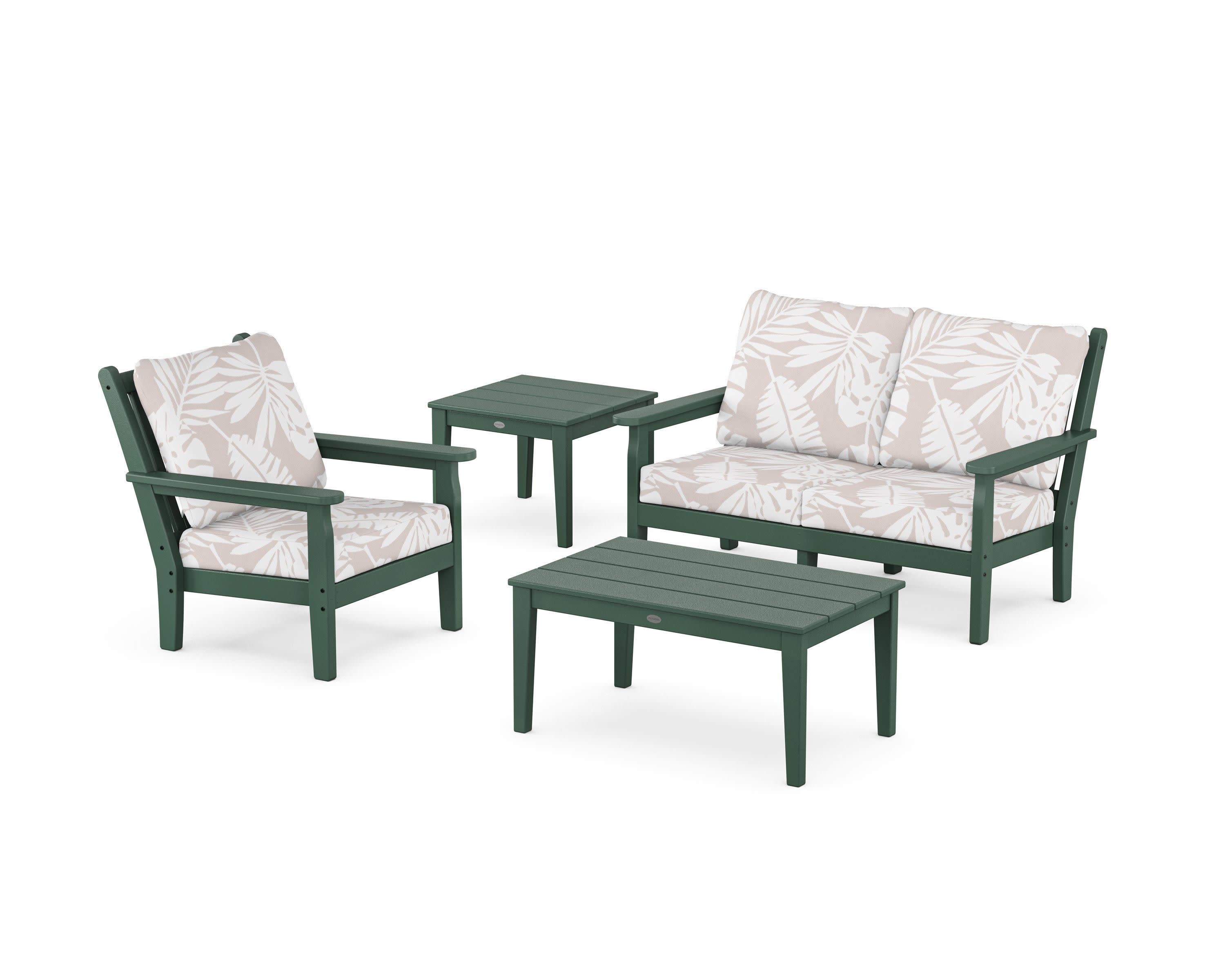 Chippendale 4-Piece Deep Seating Set in Green / Leaf Dune Burlap