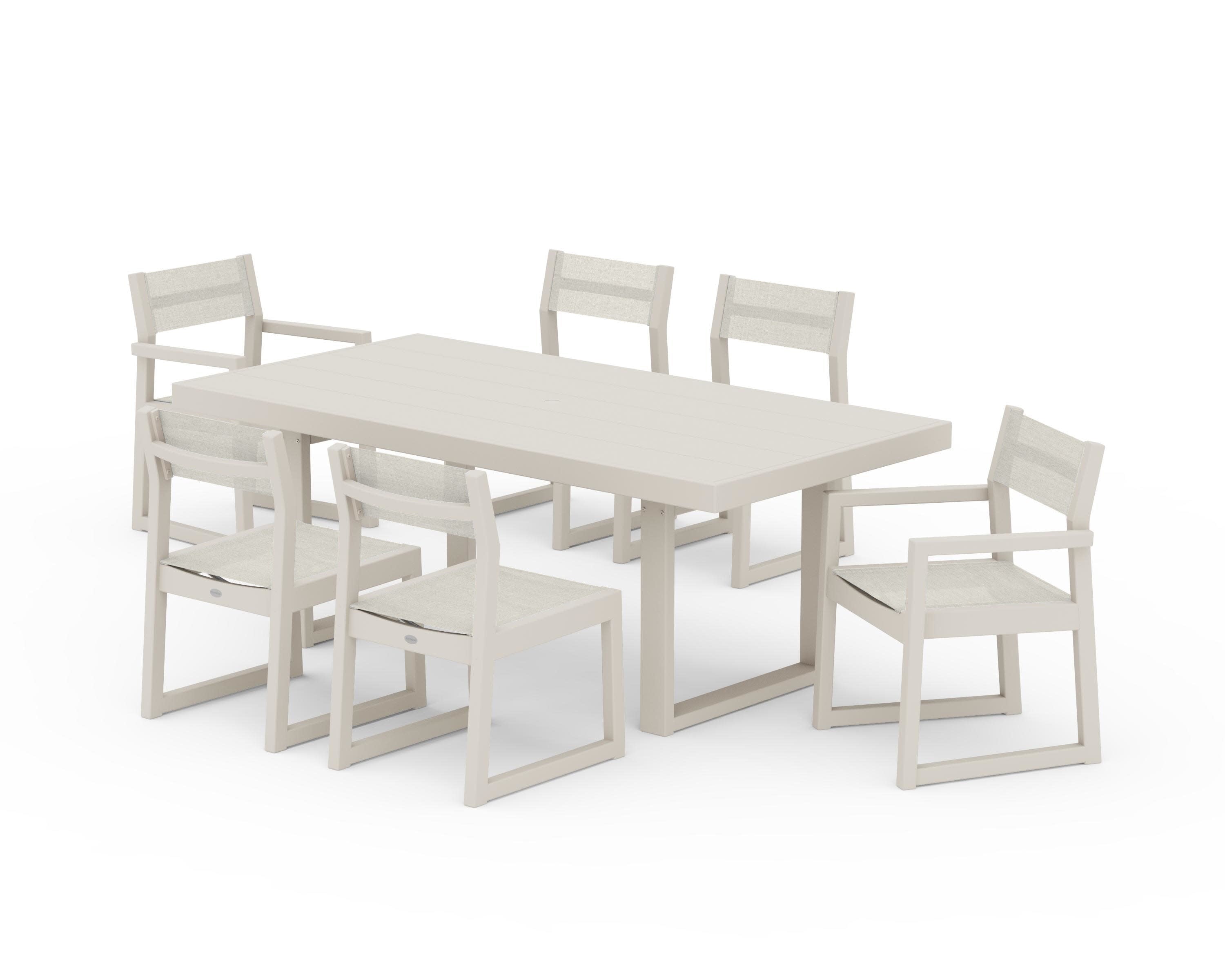 EDGE Sling 7-Piece Dining Set in Sand / Parchment Sling