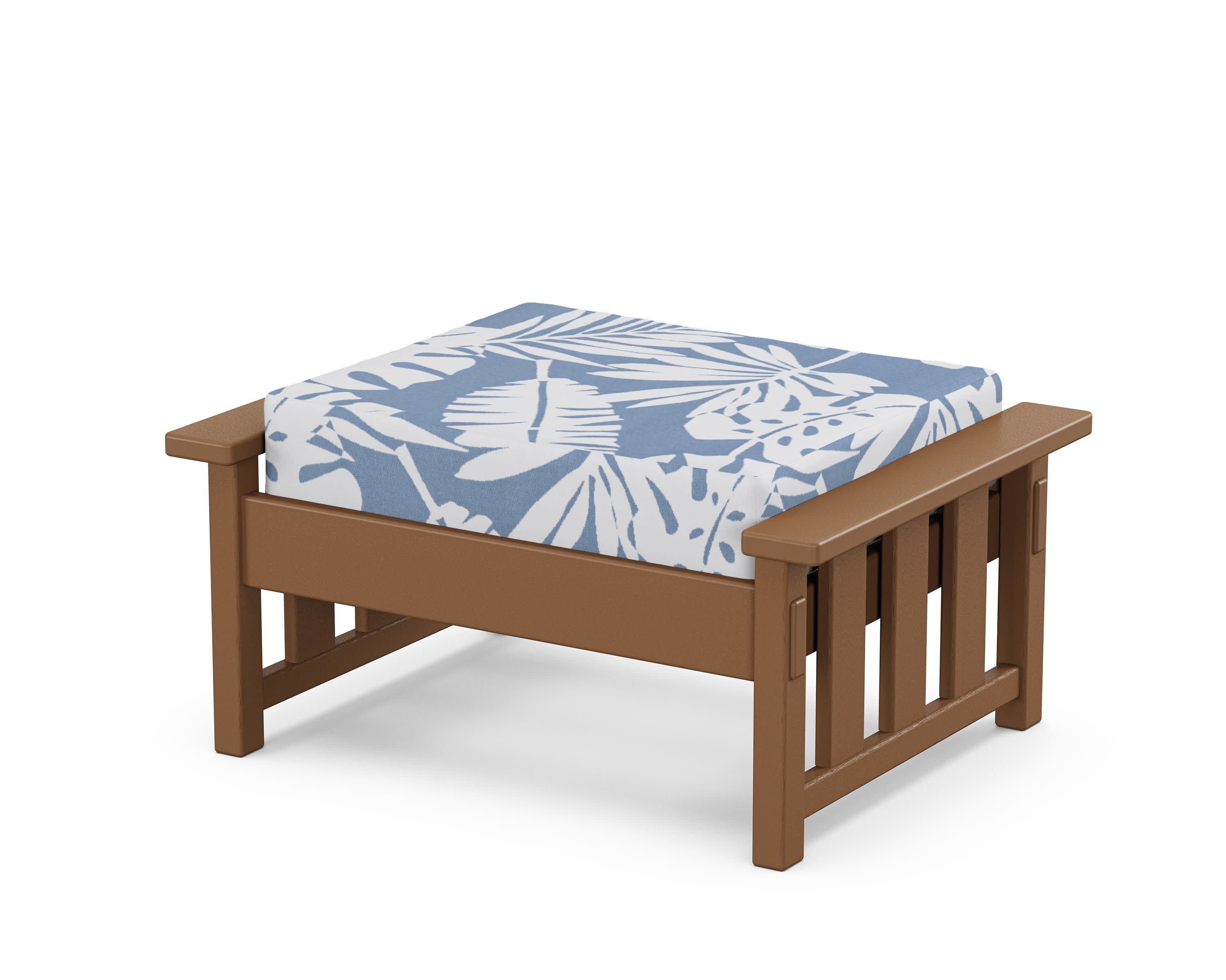 Acadia Deep Seating Ottoman in Teak / Leaf Sky Blue