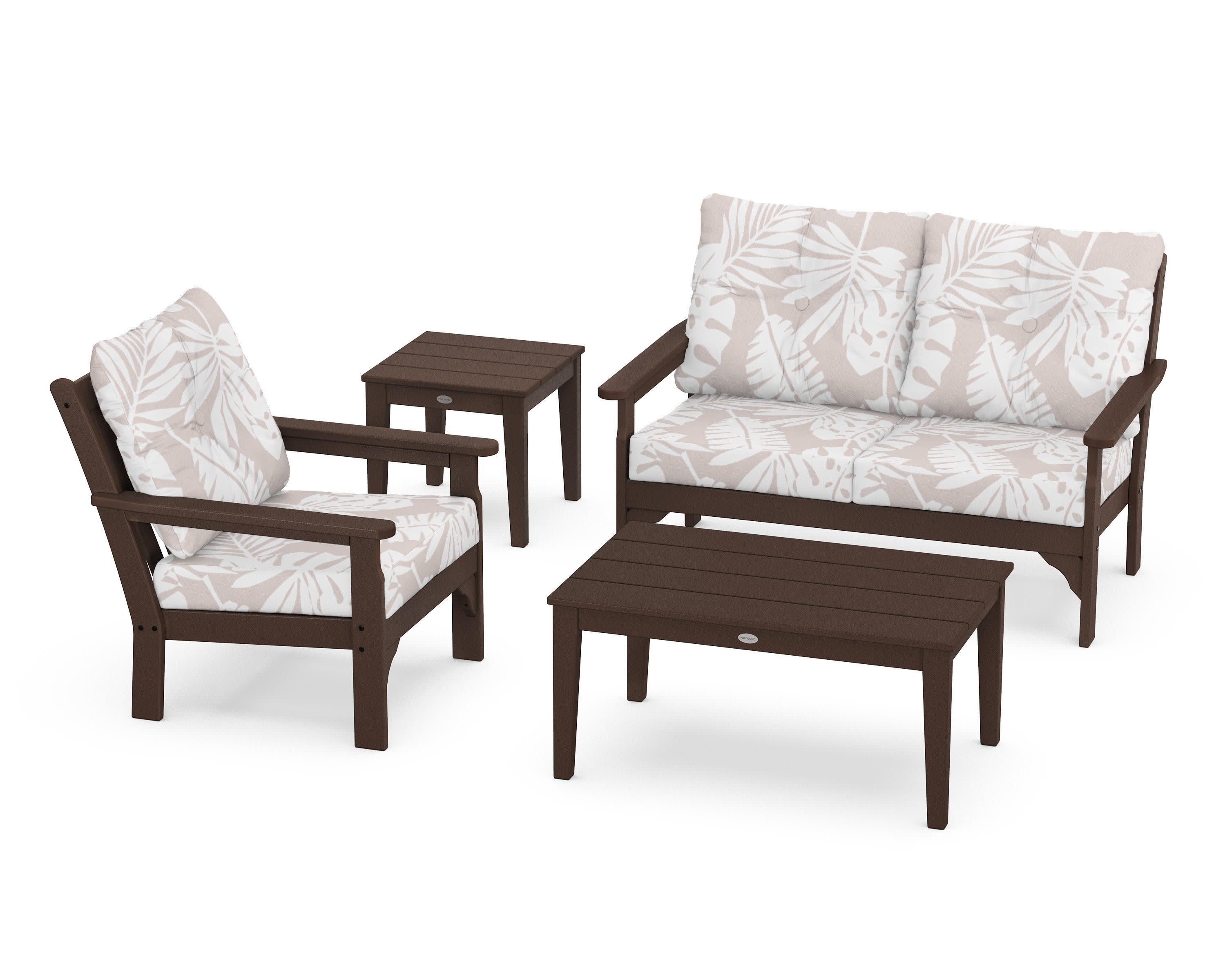 Vineyard 4-Piece Deep Seating Set in Mahogany / Leaf Dune Burlap