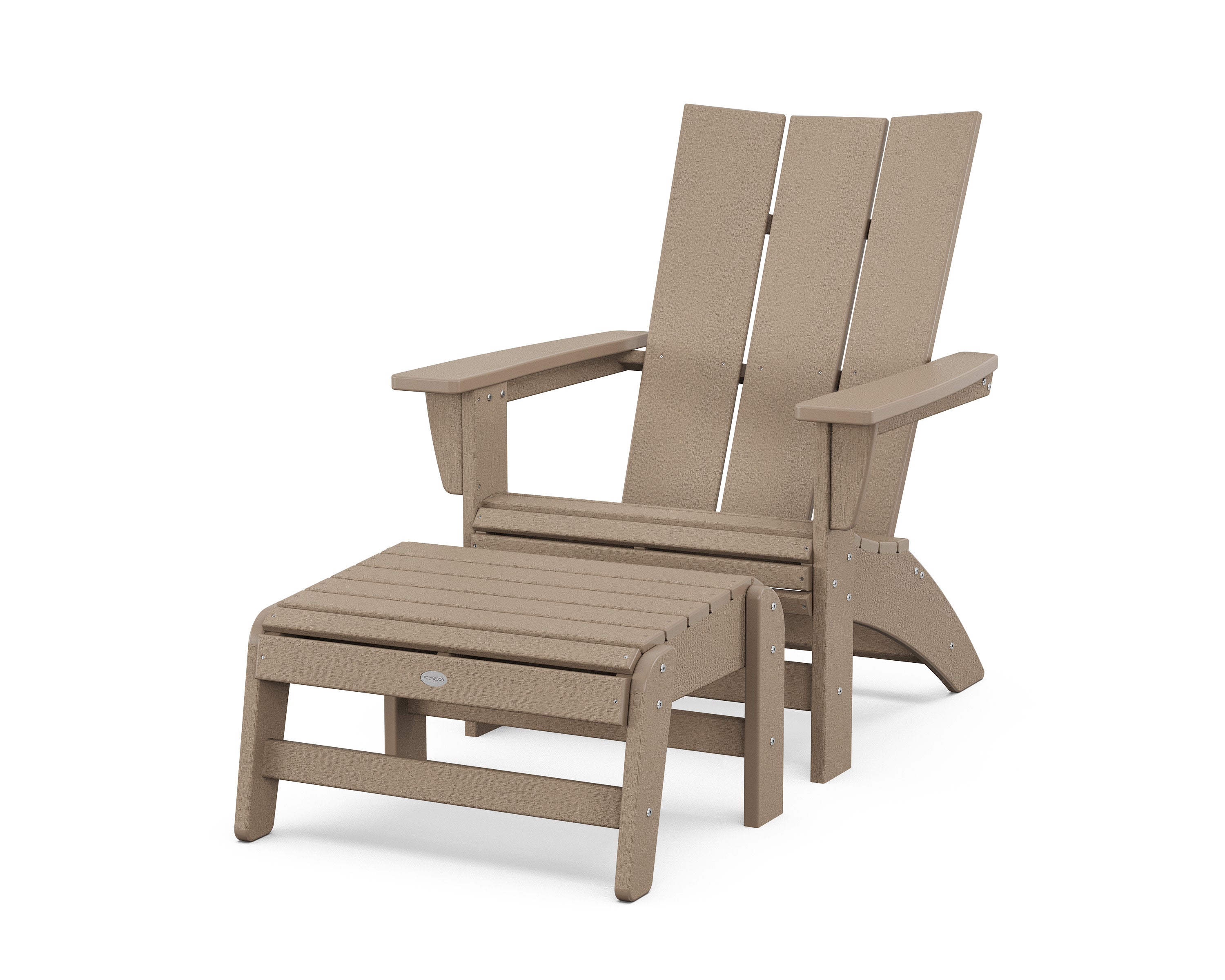 Modern Grand Adirondack Chair with Ottoman in Vintage Sahara