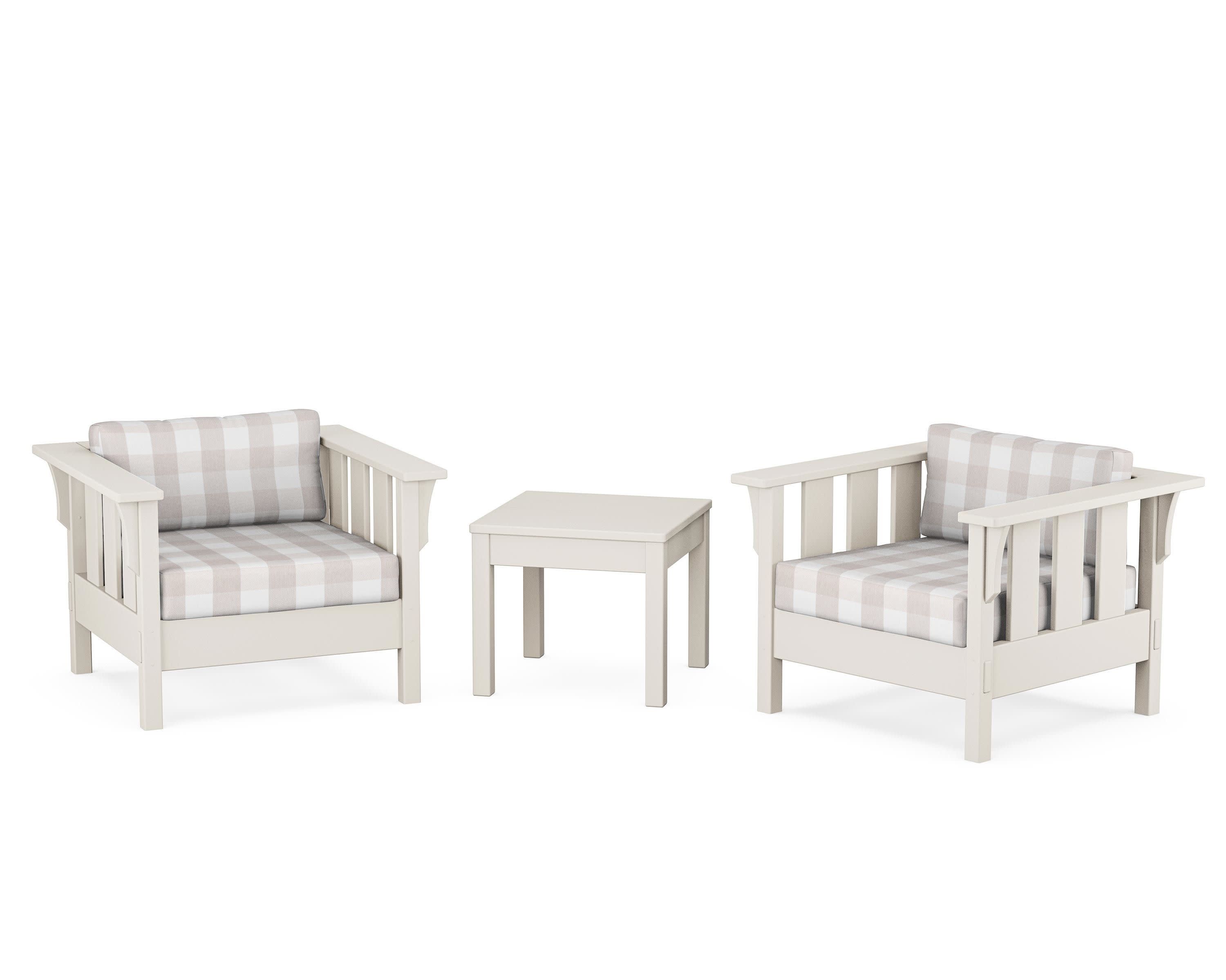 Acadia 3-Piece Deep Seating Set in Sand / Buffalo Plaid Dune Burlap