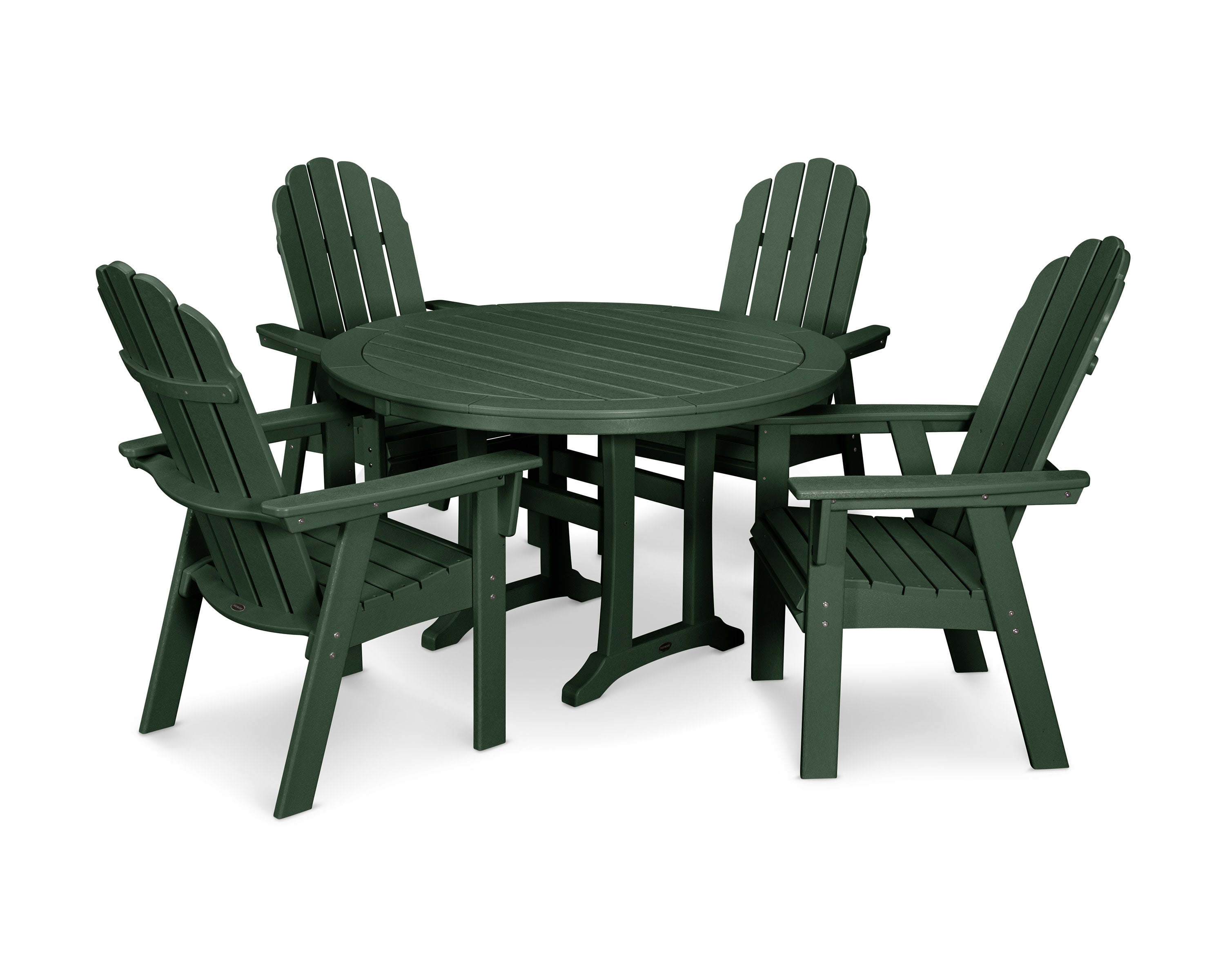 Vineyard Curveback Adirondack 5-Piece Nautical Trestle Dining Set in Green