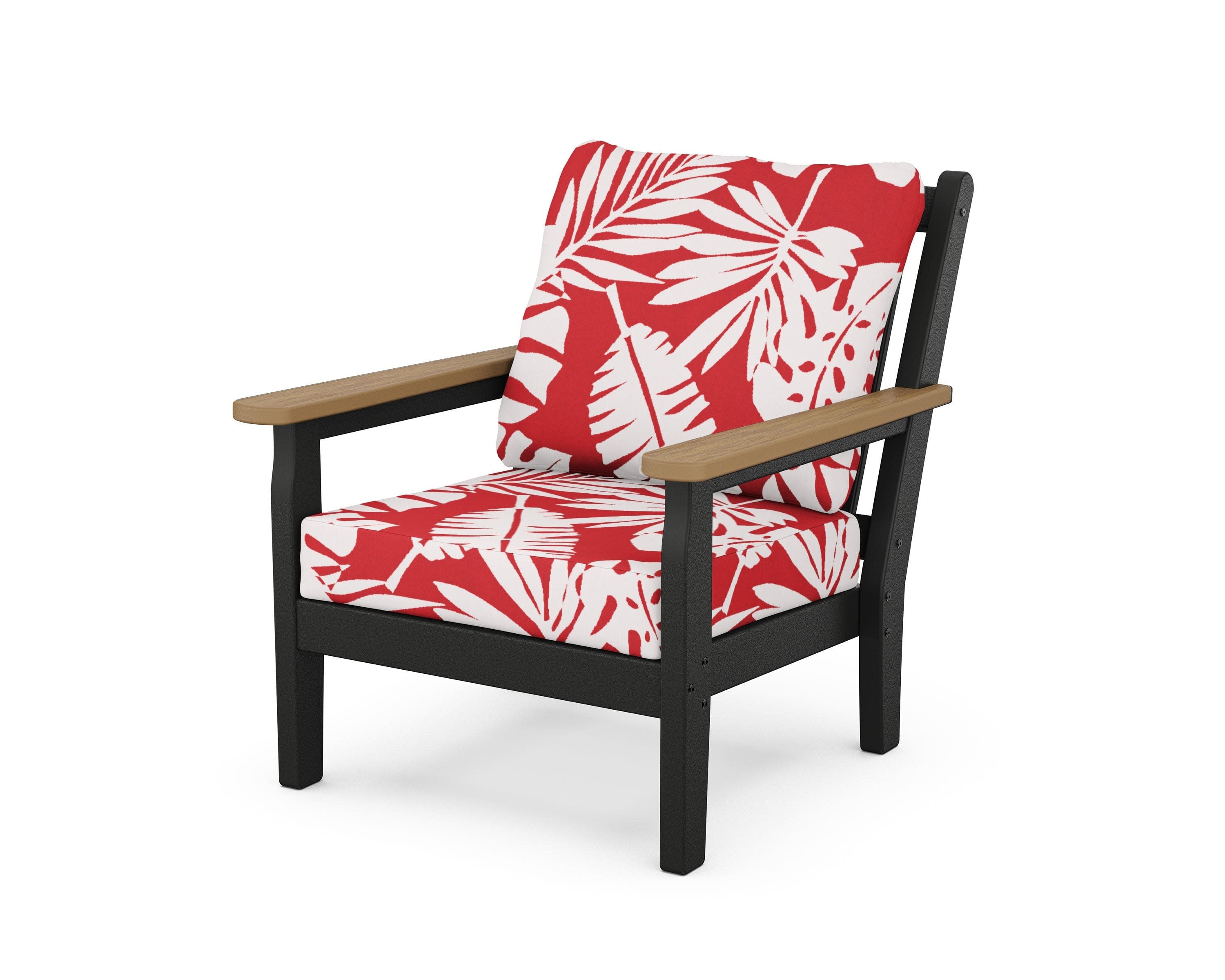 Chippendale Deep Seating Chair in Black / Natural / Leaf Crimson