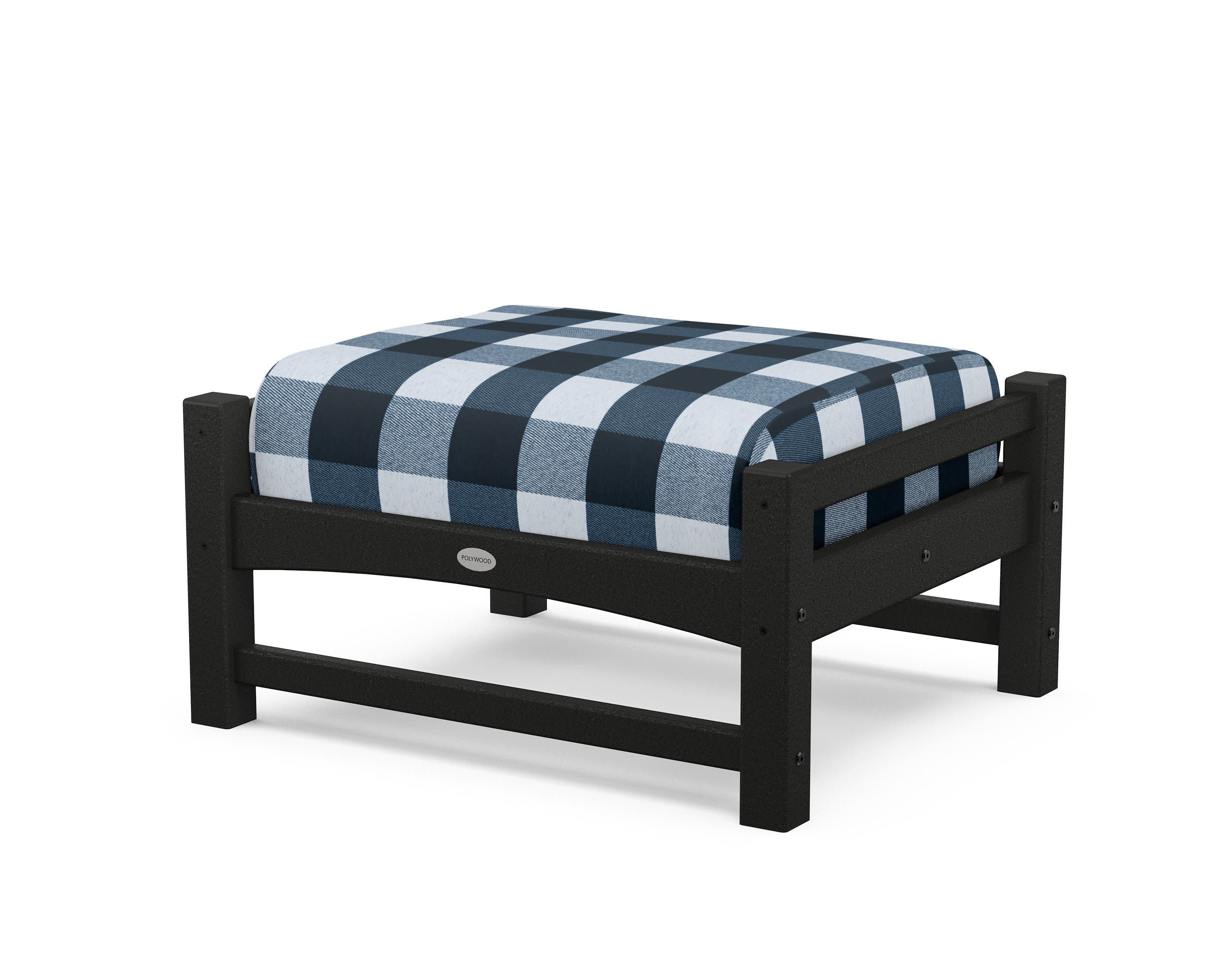 Club Ottoman in Black / Buffalo Plaid Marine Indigo
