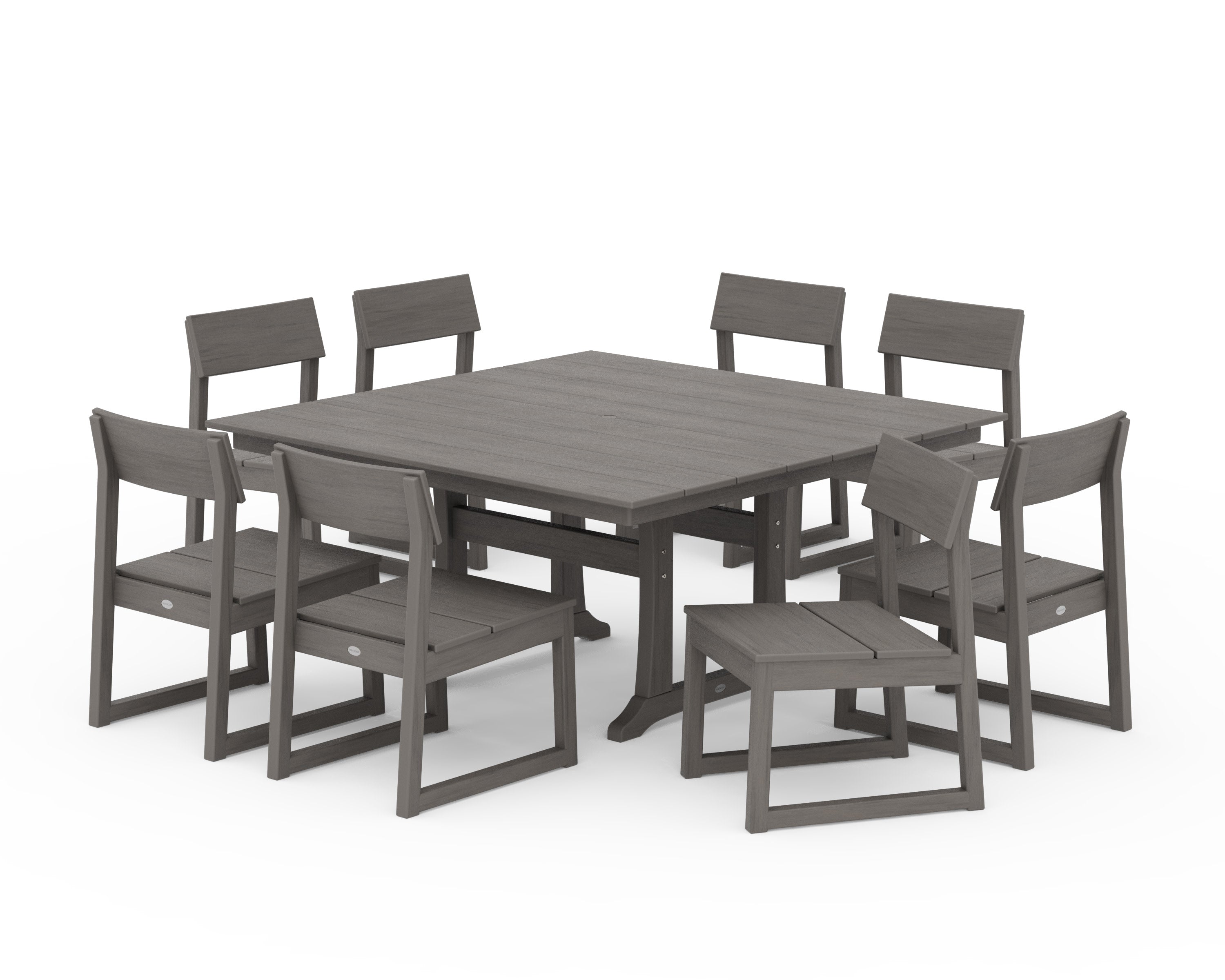 EDGE 9-Piece Farmhouse Trestle Dining Set in Driftwood