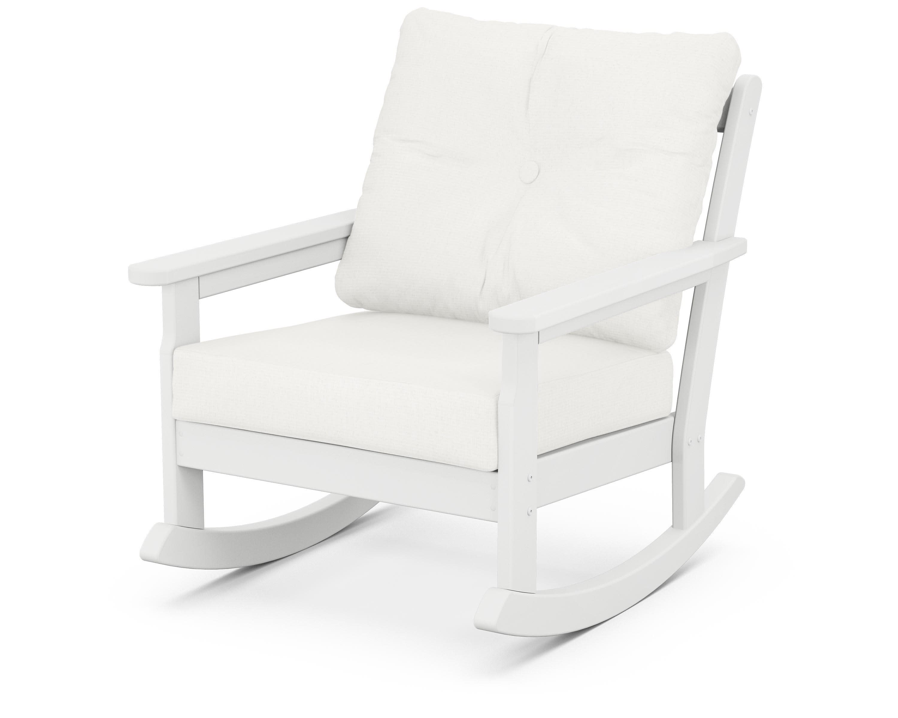 Vineyard Deep Seating Rocking Chair in White / Natural Linen