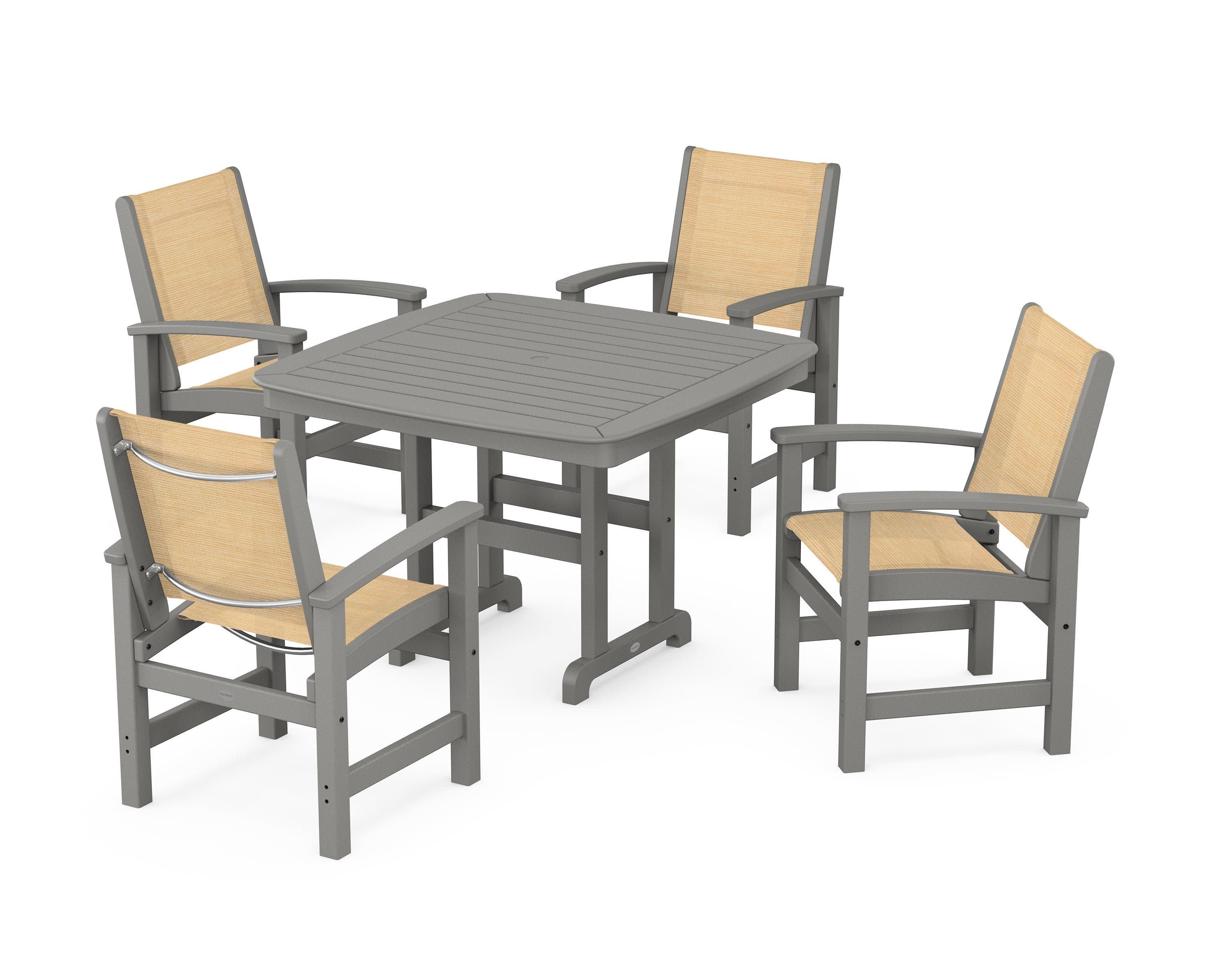Coastal 5-Piece Dining Set in Slate Grey / Dupioni Apricot Sling