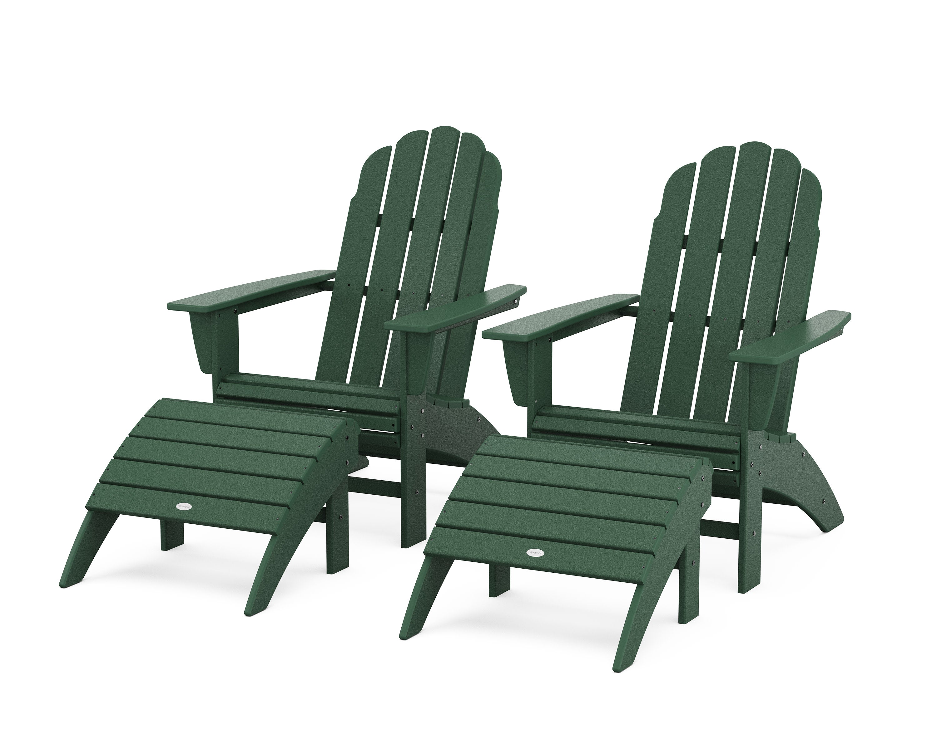 Vineyard Curveback Adirondack Chair 4-Piece Set with Ottomans in Green