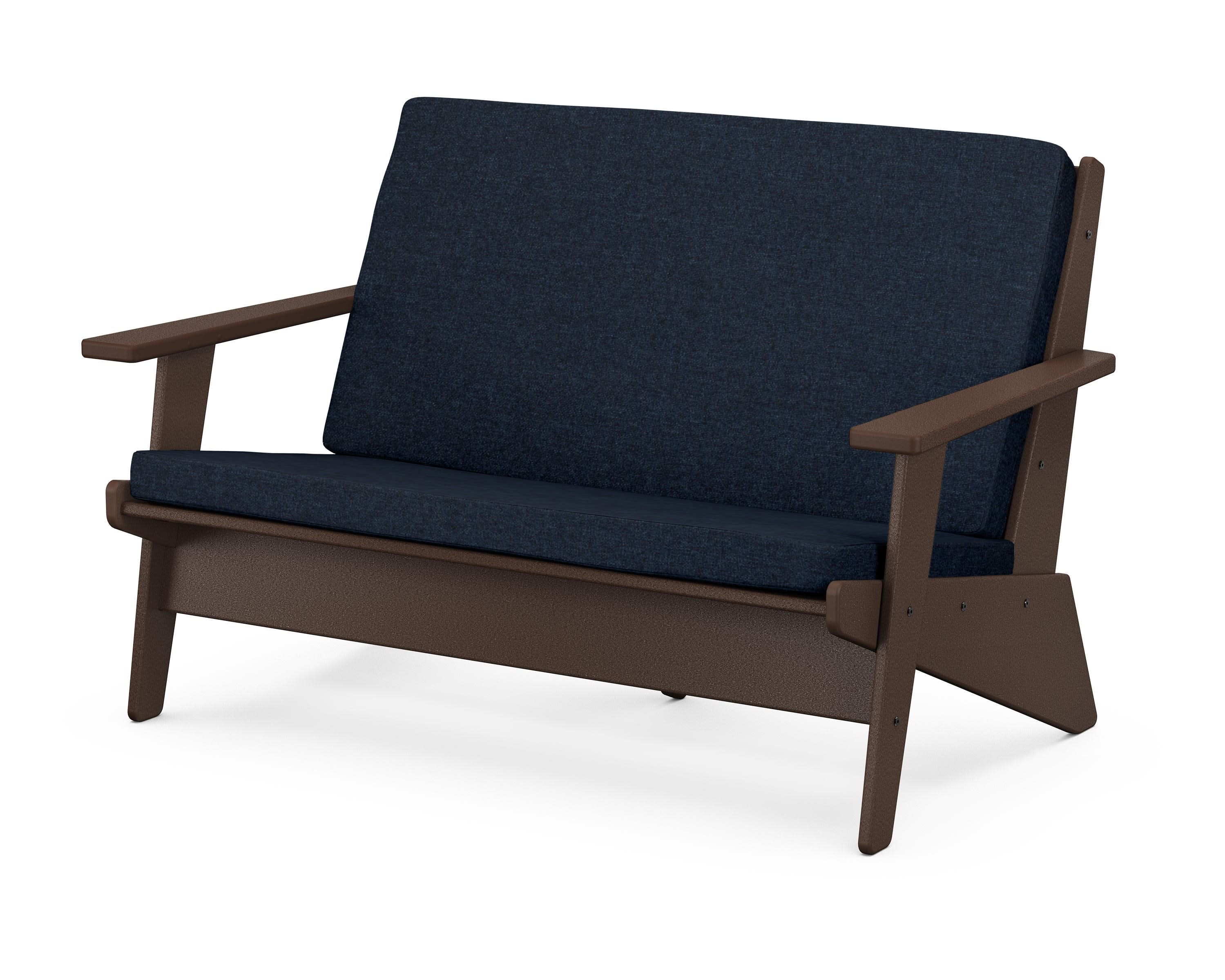 Riviera Modern Lounge Loveseat in Mahogany / Marine Indigo