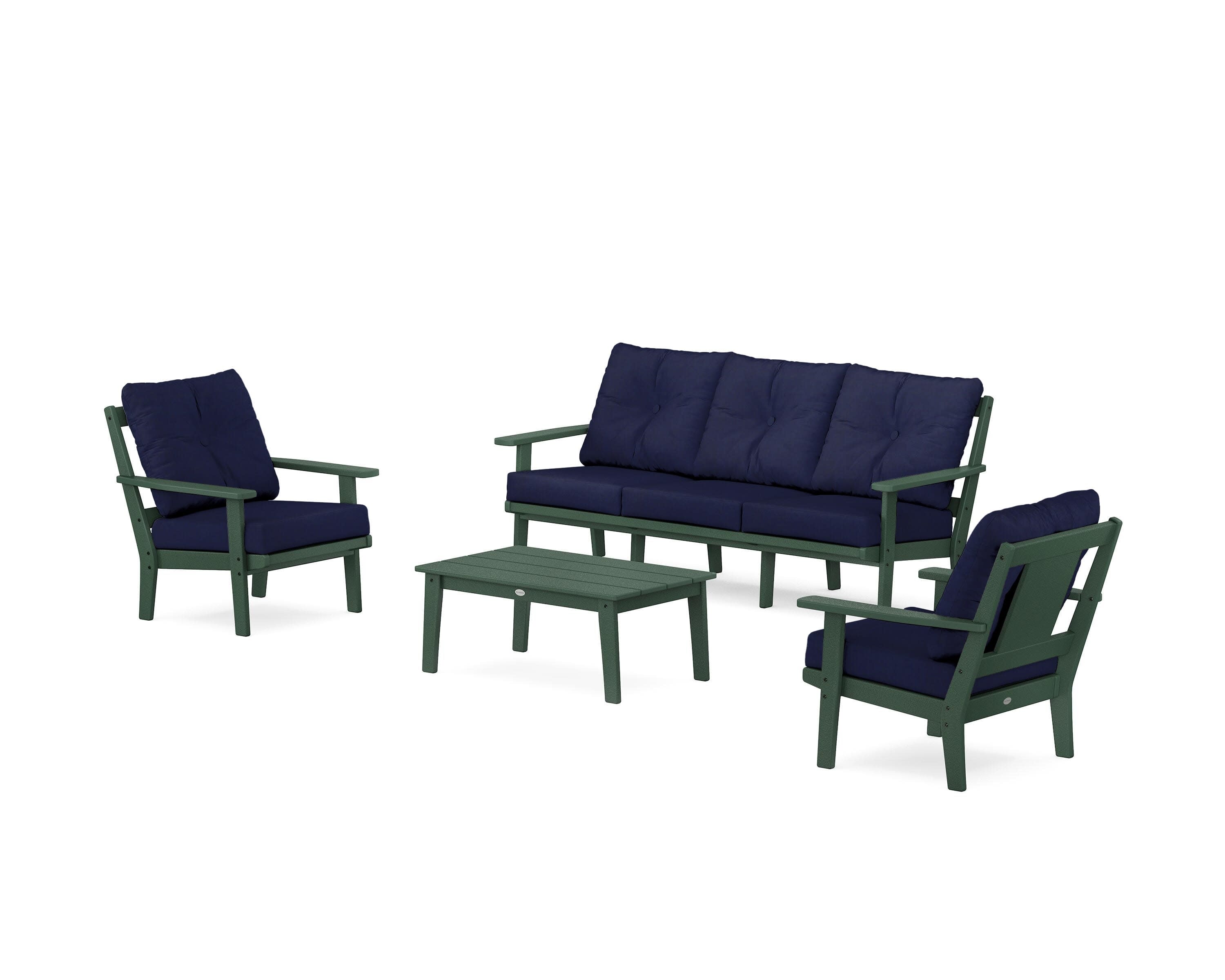 Prairie 4-Piece Deep Seating Set with Sofa in Green / Navy