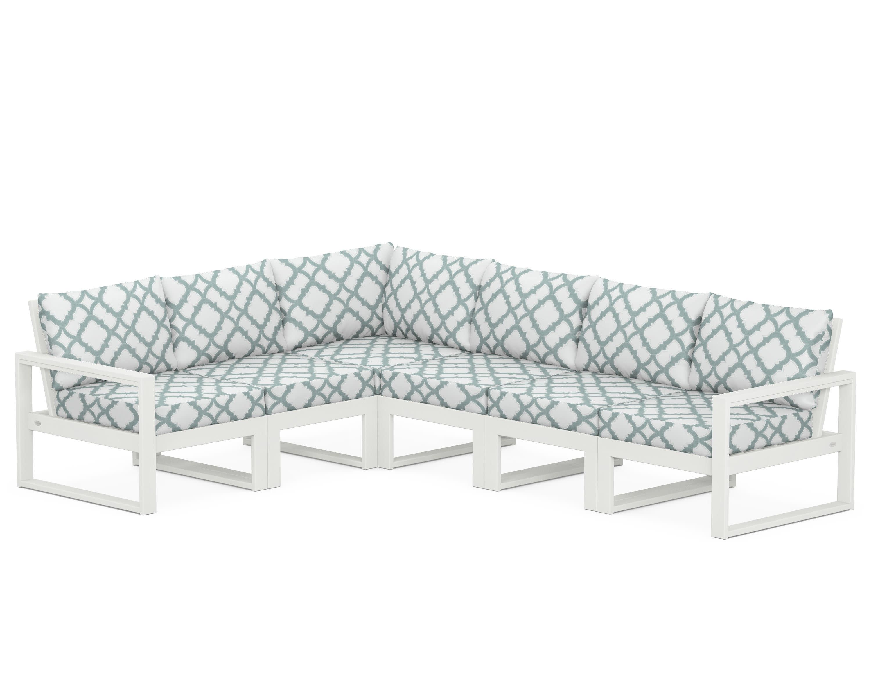 EDGE 6-Piece Modular Deep Seating Set in Vintage White / Trellis Glacier Spa