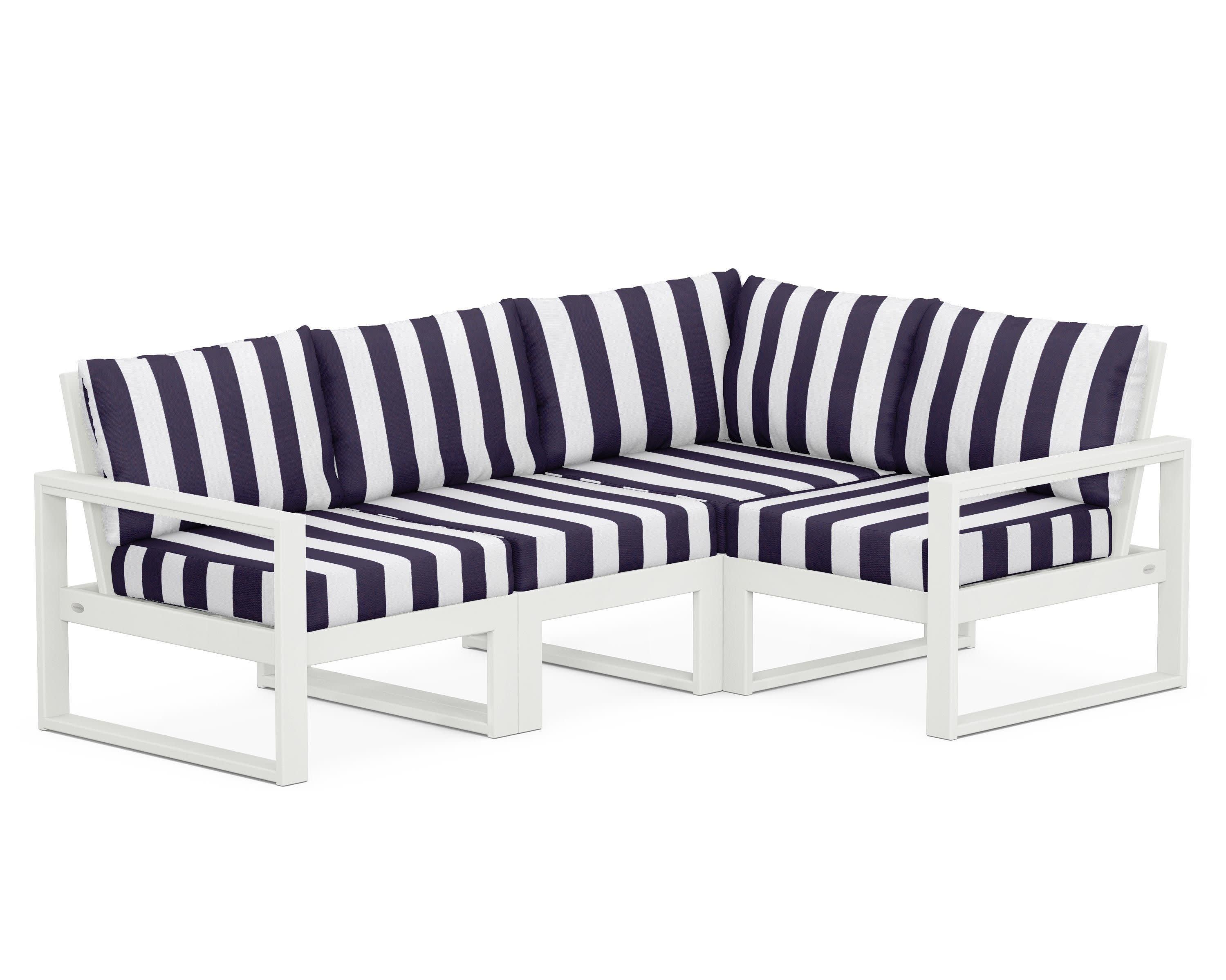 EDGE 4-Piece Modular Deep Seating Set in Vintage White / Cabana Stripe Navy