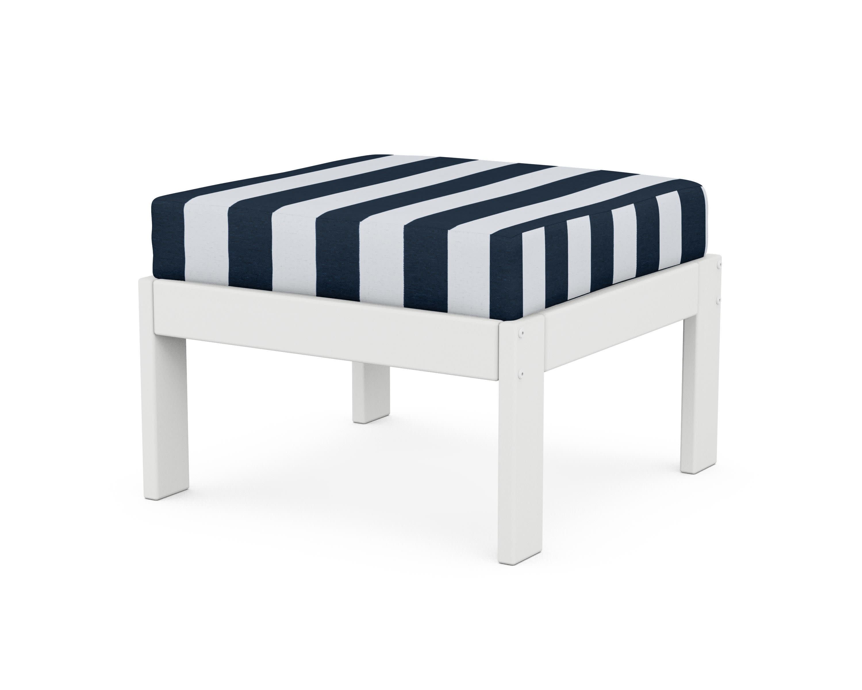 Vineyard Modular Ottoman in White / Cabana Stripe Marine Indigo