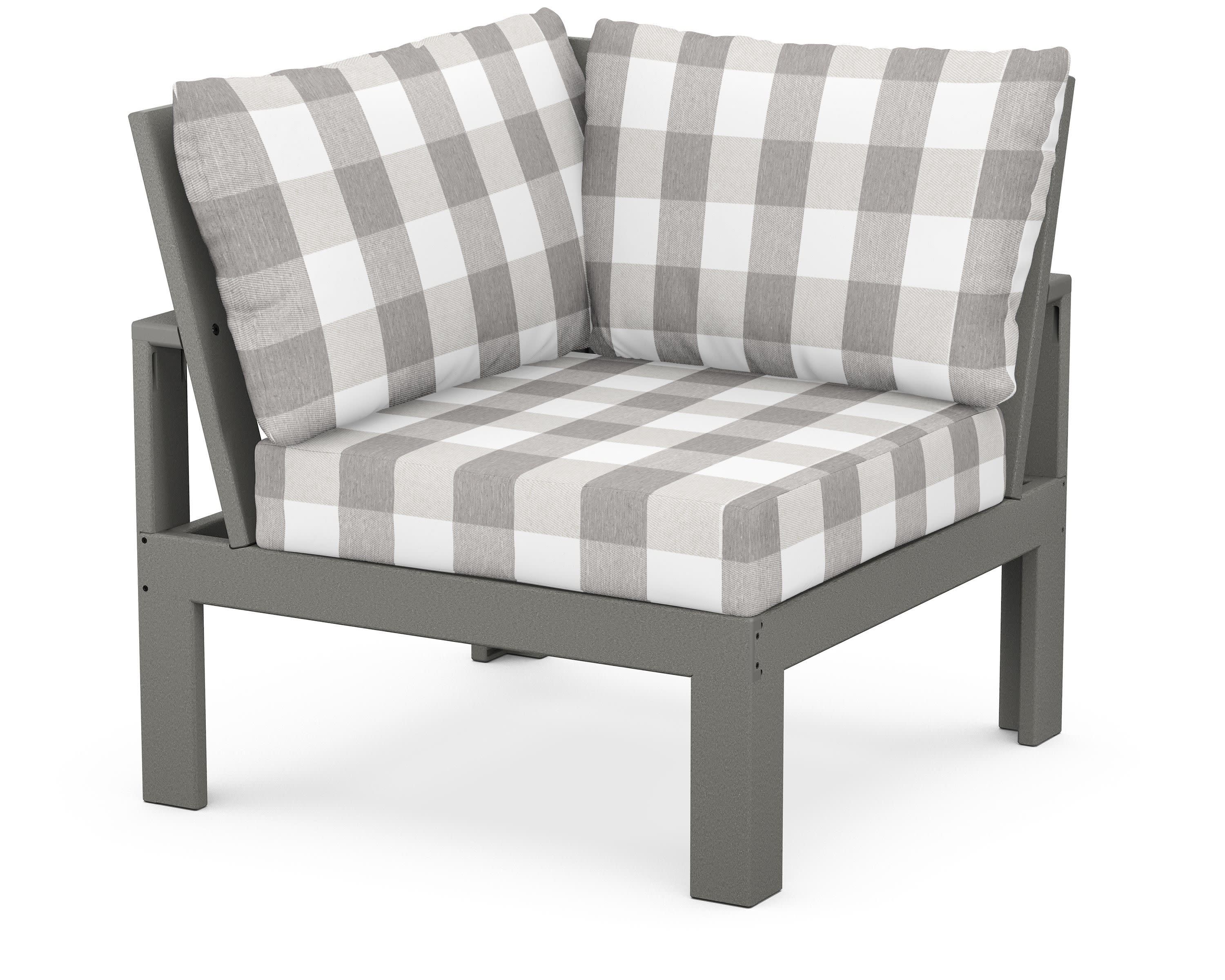 Modular Corner Chair in Slate Grey / Buffalo Plaid Grey Mist