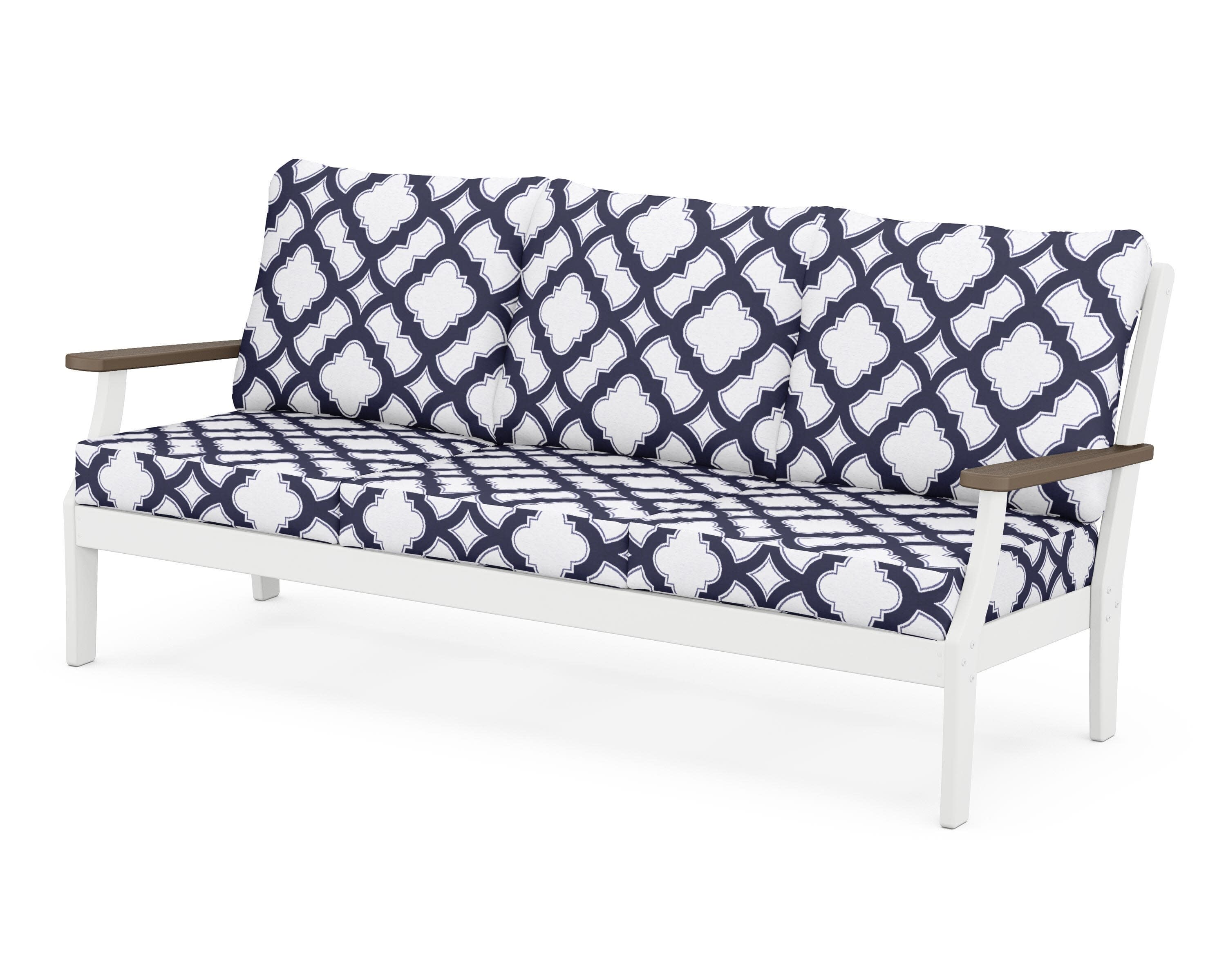 Braxton Deep Seating Sofa in White / Kona / Trellis Navy
