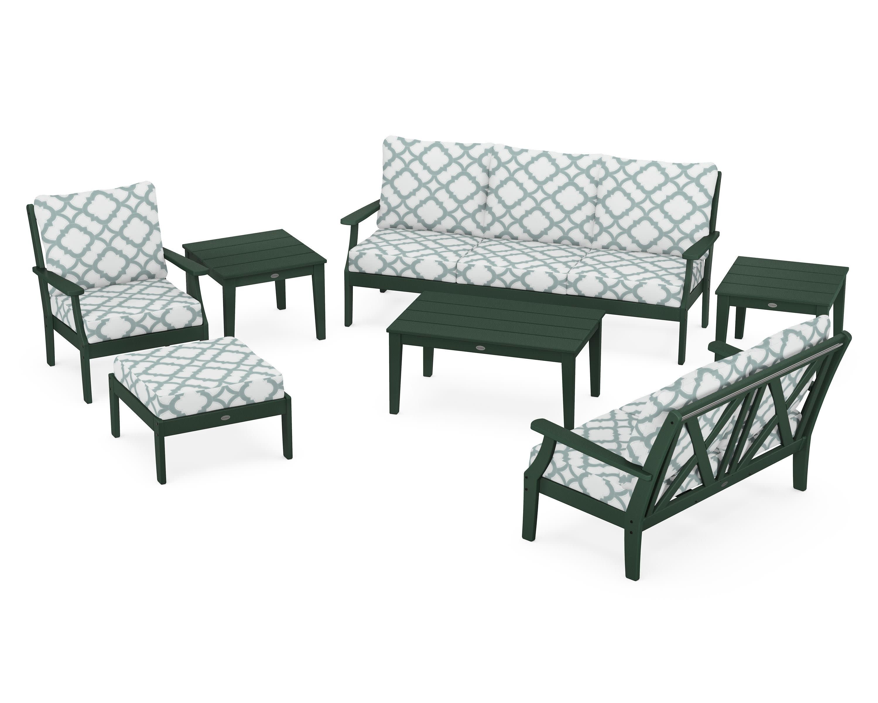 Braxton 7-Piece Deep Seating Set in Green / Trellis Glacier Spa