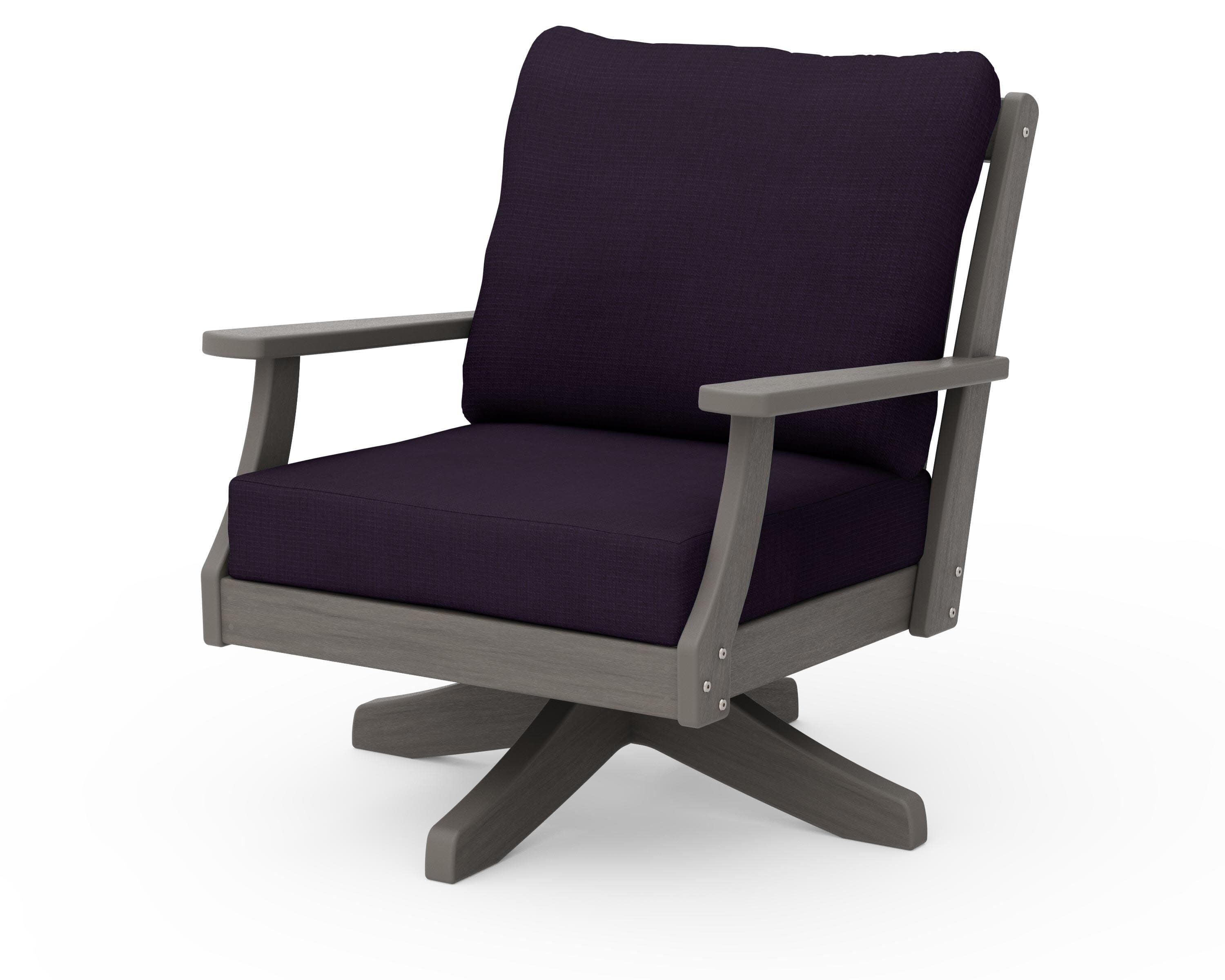 Braxton Deep Seating Swivel Chair in Driftwood / Navy Linen