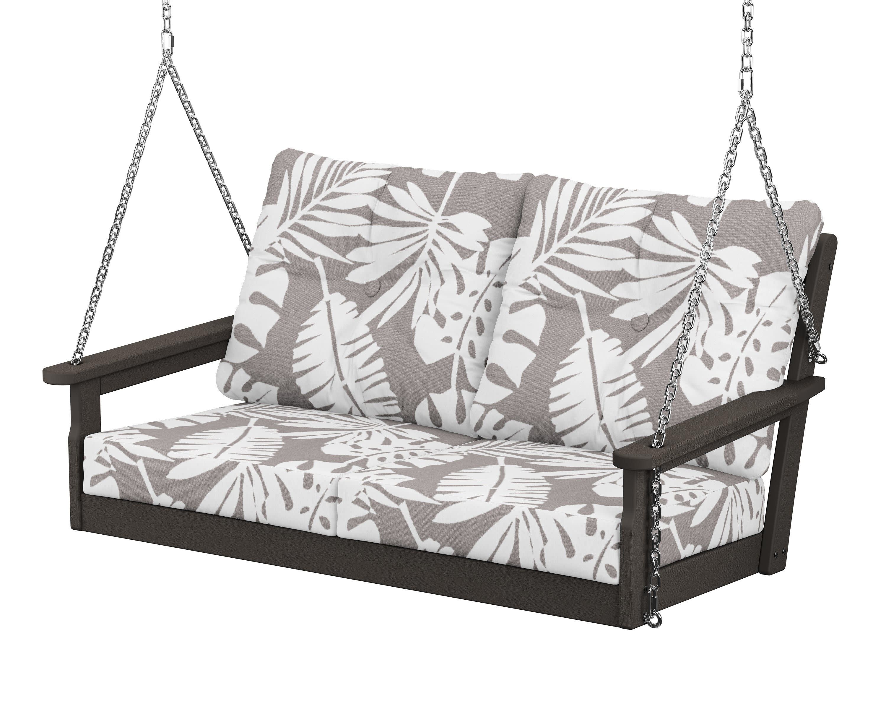 Vineyard Deep Seating Swing in Vintage Coffee / Leaf Grey Mist