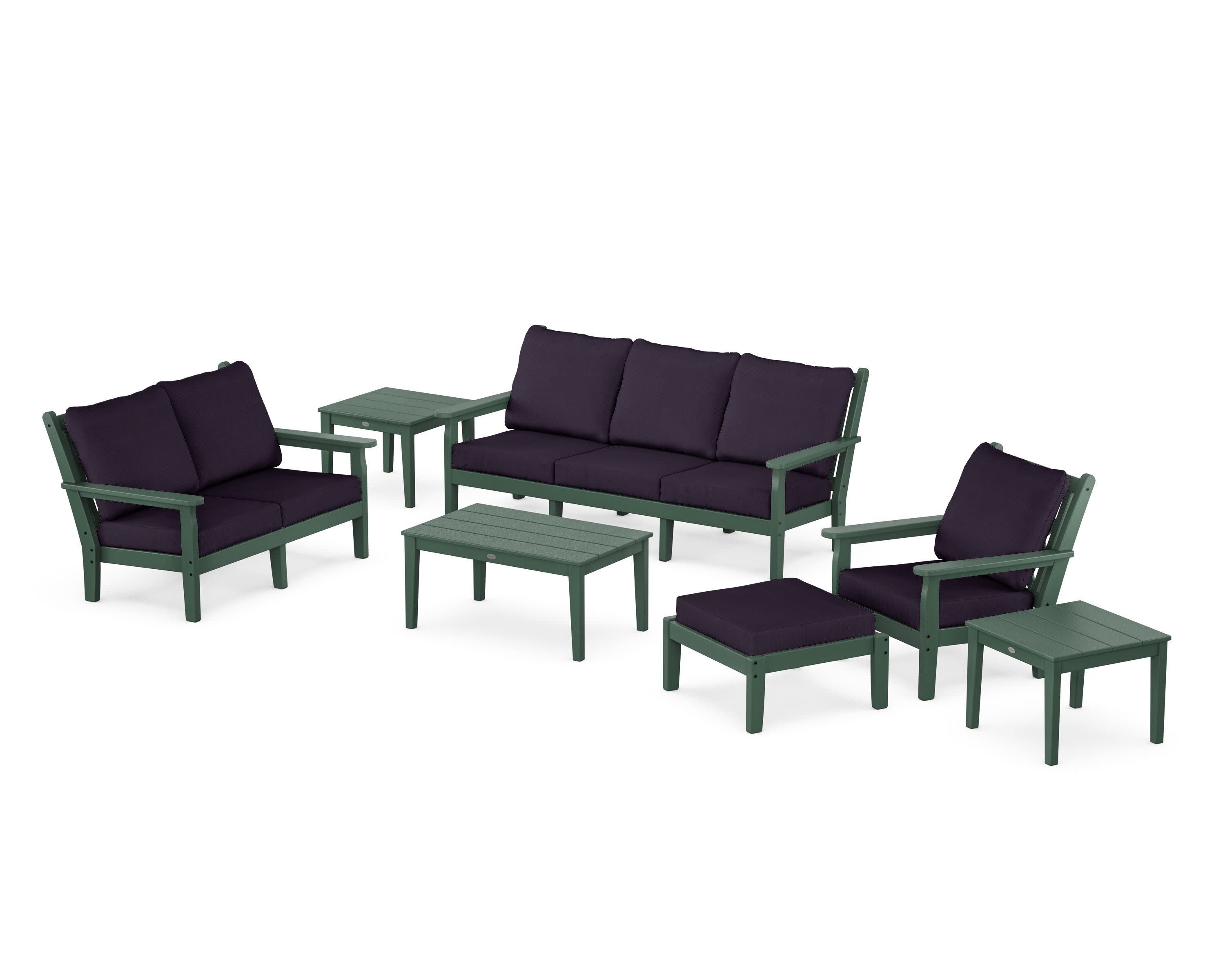 Chippendale 7-Piece Deep Seating Set in Green / Navy Linen
