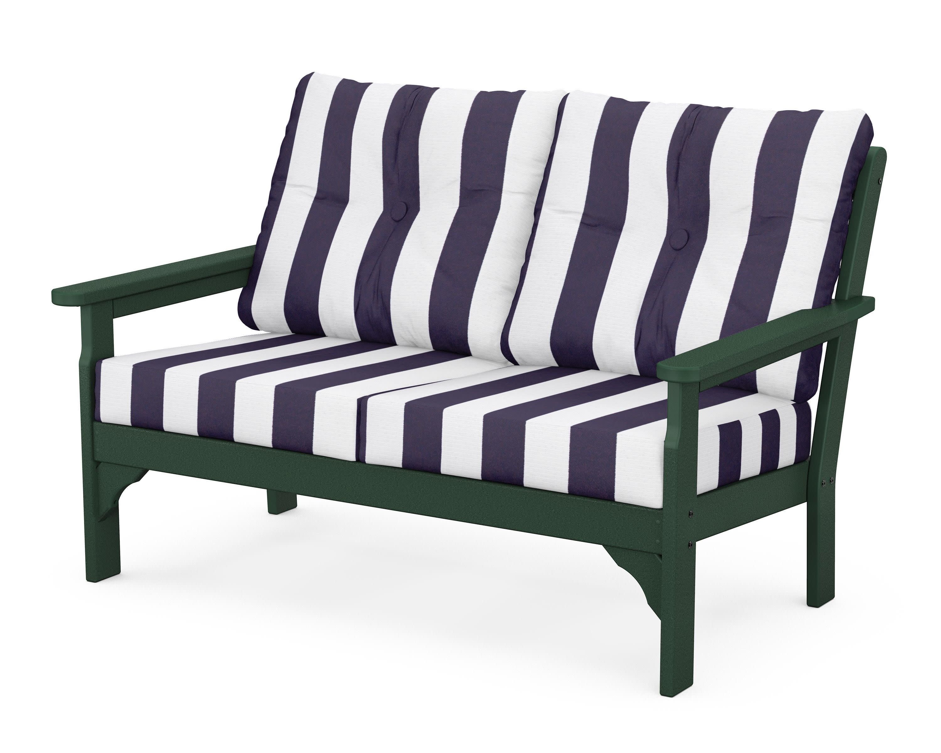 Vineyard Deep Seating Loveseat in Green / Cabana Stripe Navy