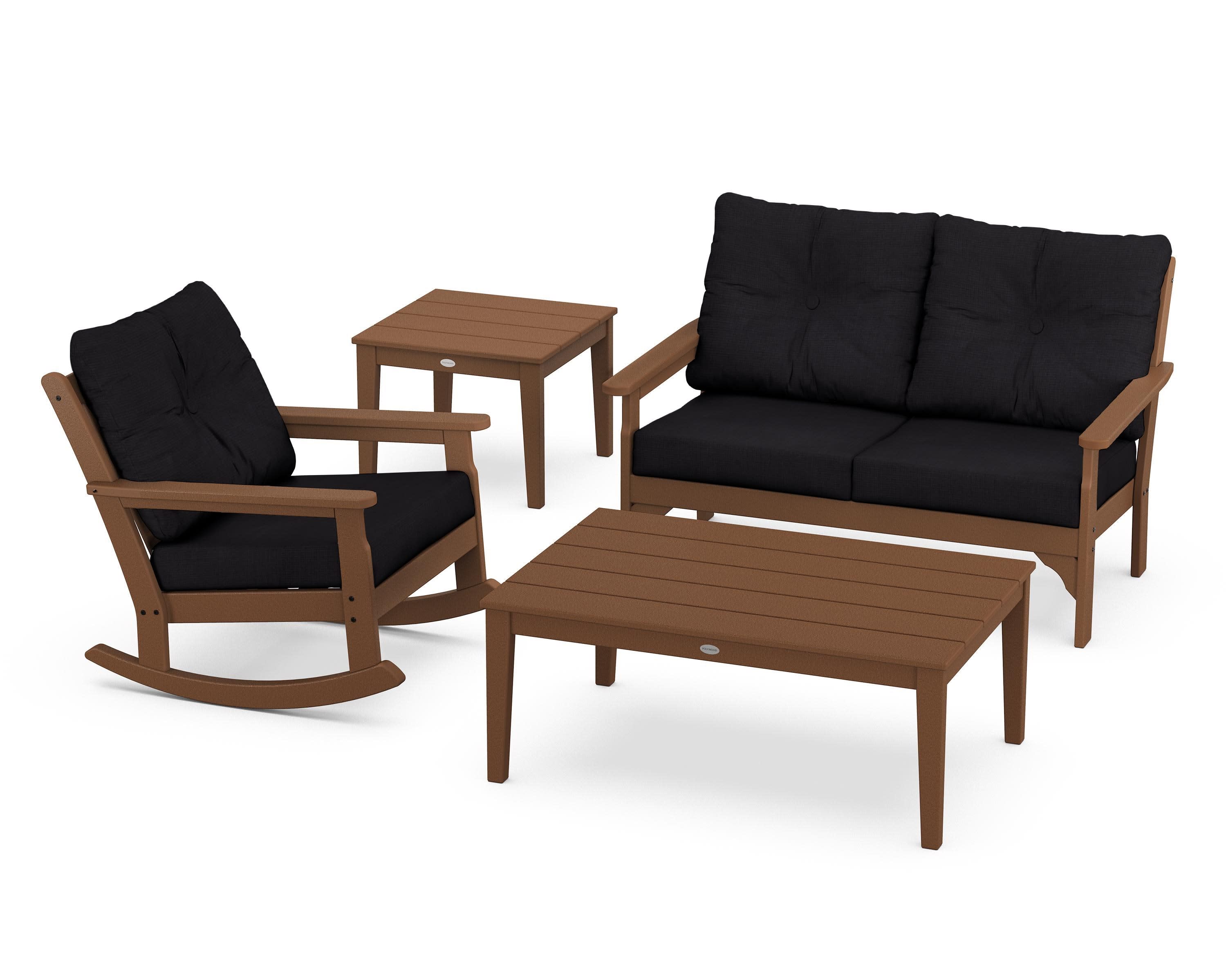 Vineyard 4-Piece Deep Seating Rocker Set in Teak / Midnight Linen