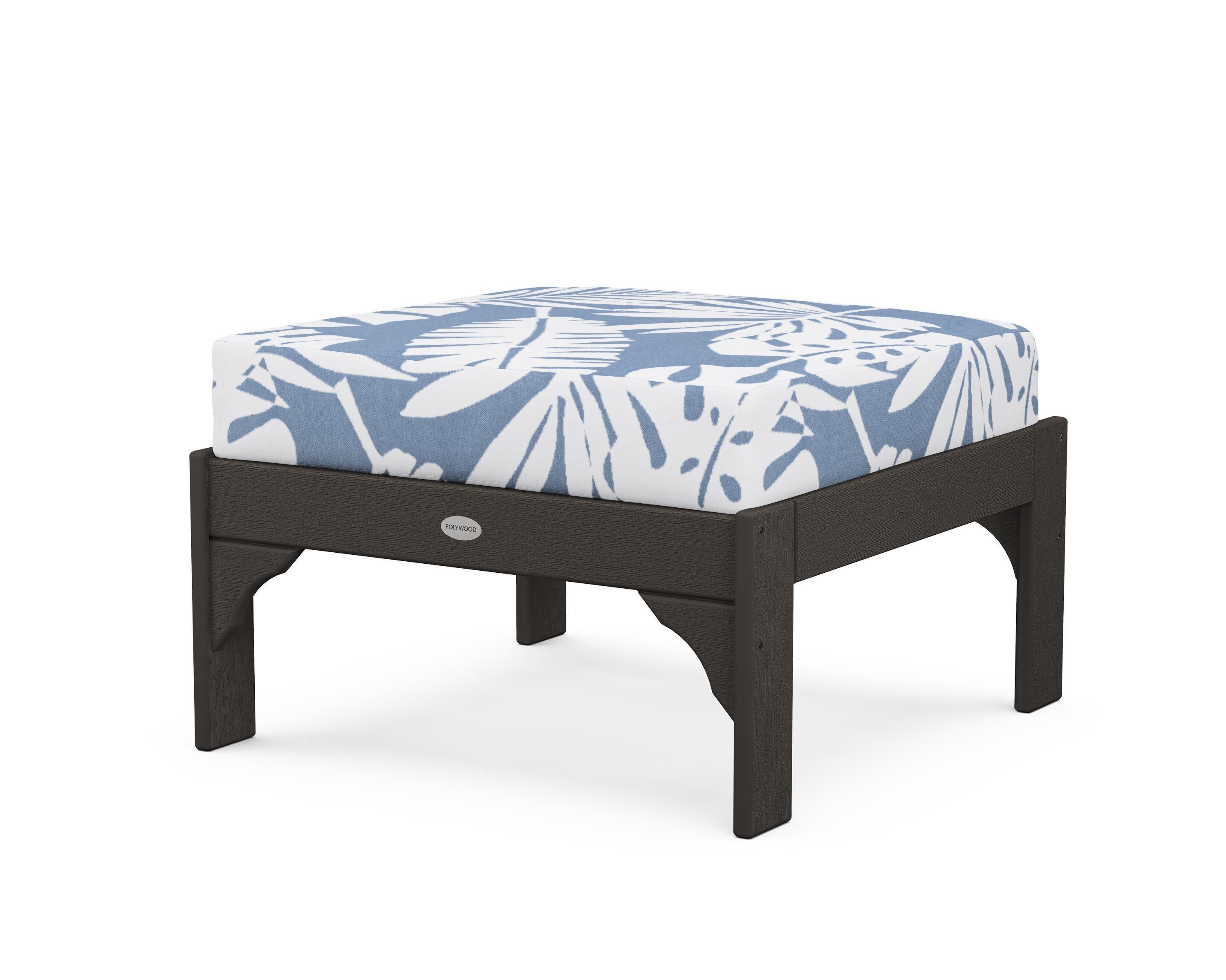 Vineyard Deep Seating Ottoman in Vintage Coffee / Leaf Sky Blue