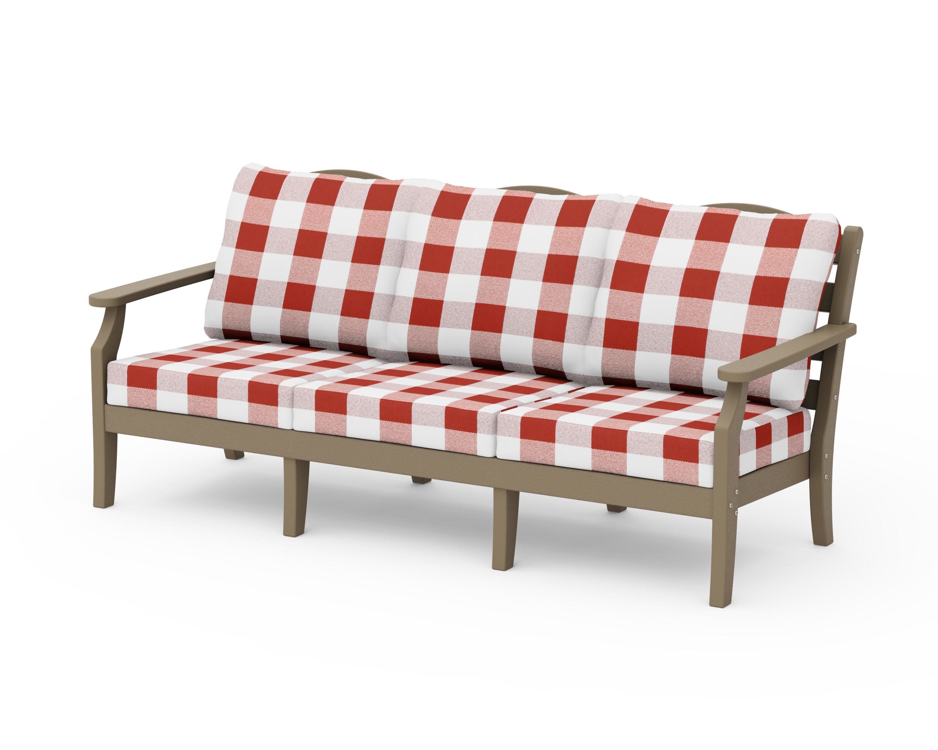 Savannah Deep Seating Sofa in Vintage Sahara / Buffalo Plaid Crimson