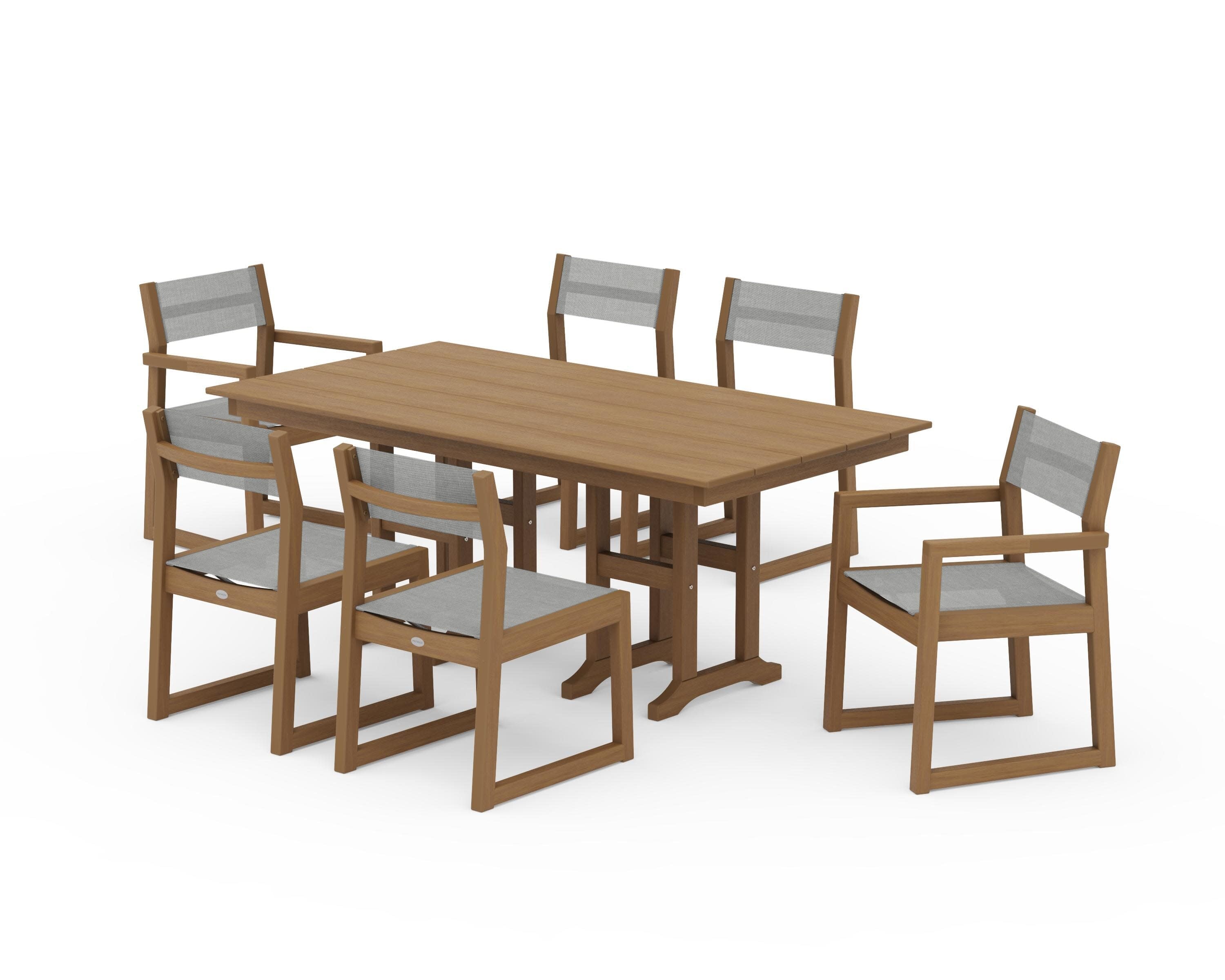 EDGE Sling 7-Piece Farmhouse Dining Set in Natural / Metallic Sling