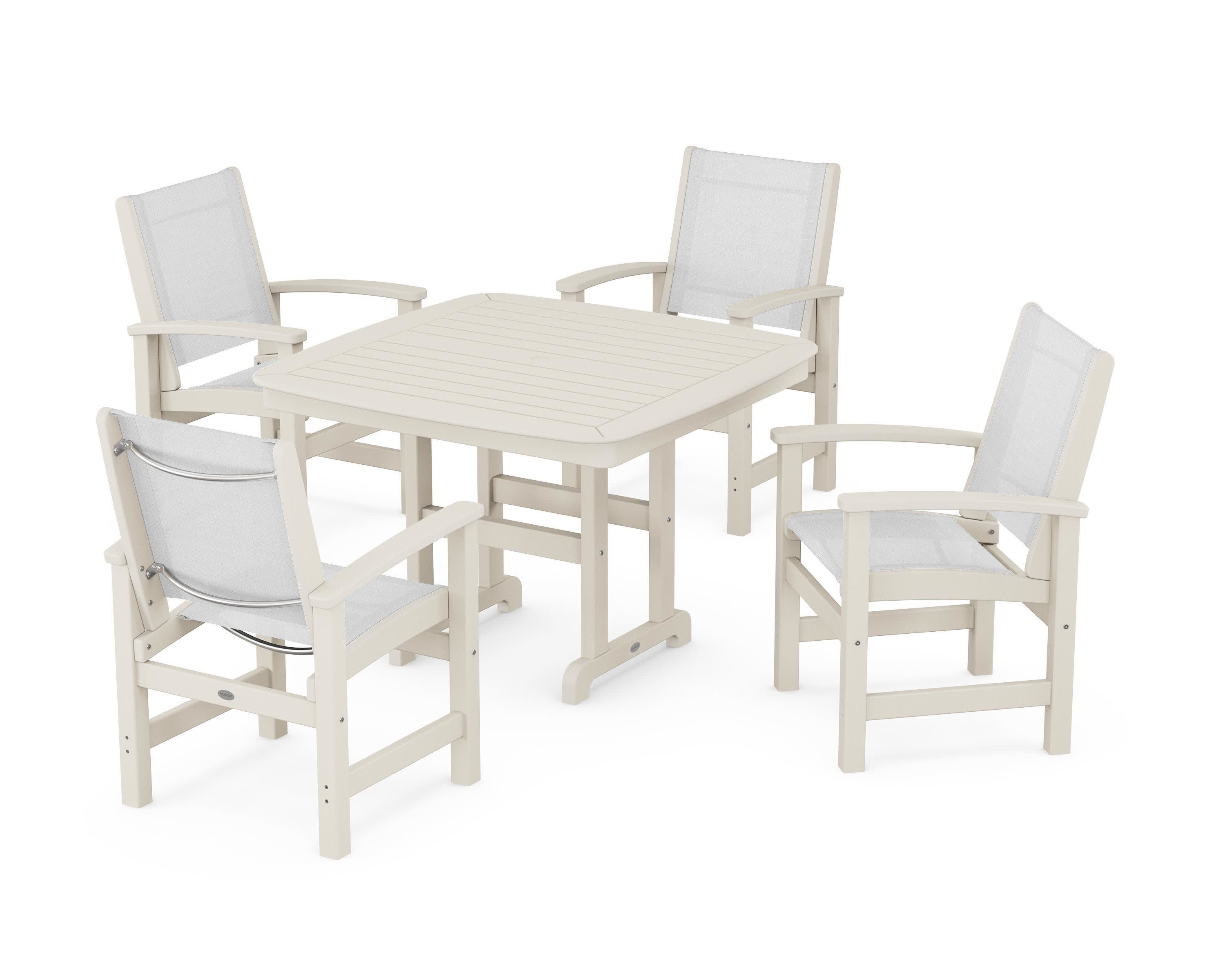 Coastal 5-Piece Dining Set in Sand / White Sling
