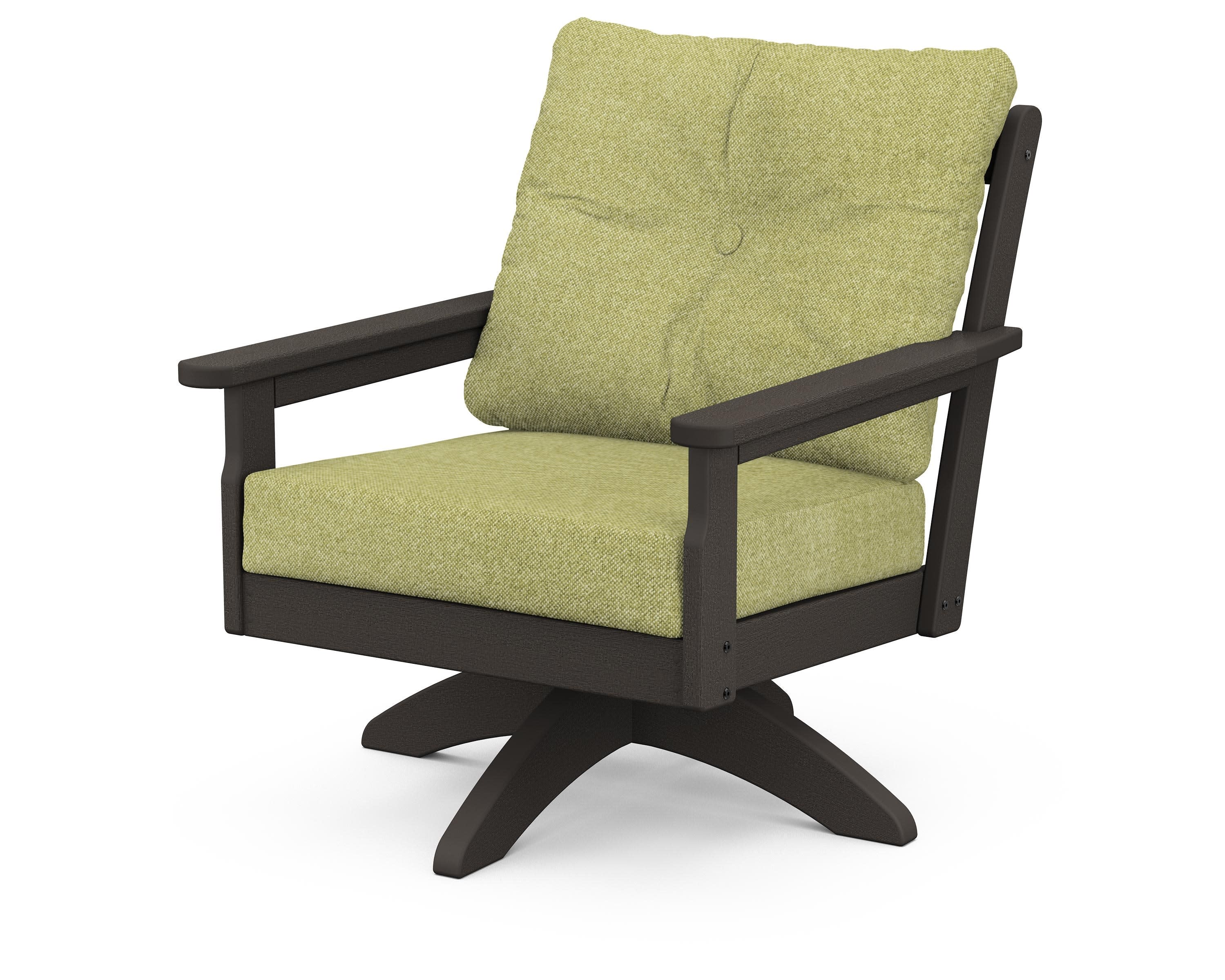 Vineyard Deep Seating Swivel Chair in Vintage Coffee / Chartreuse Boucle
