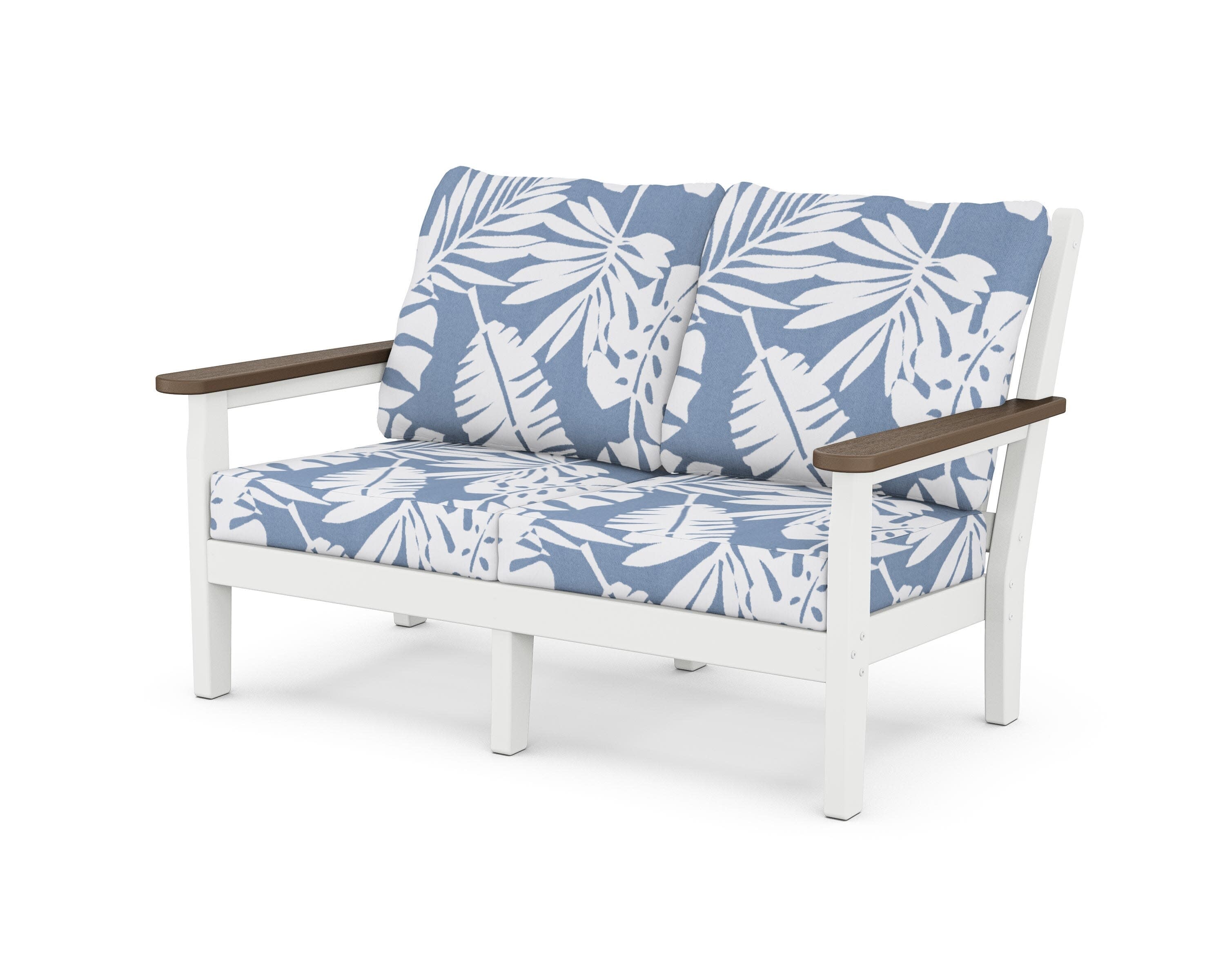 Chippendale Deep Seating Loveseat in White / Kona / Leaf Sky Blue
