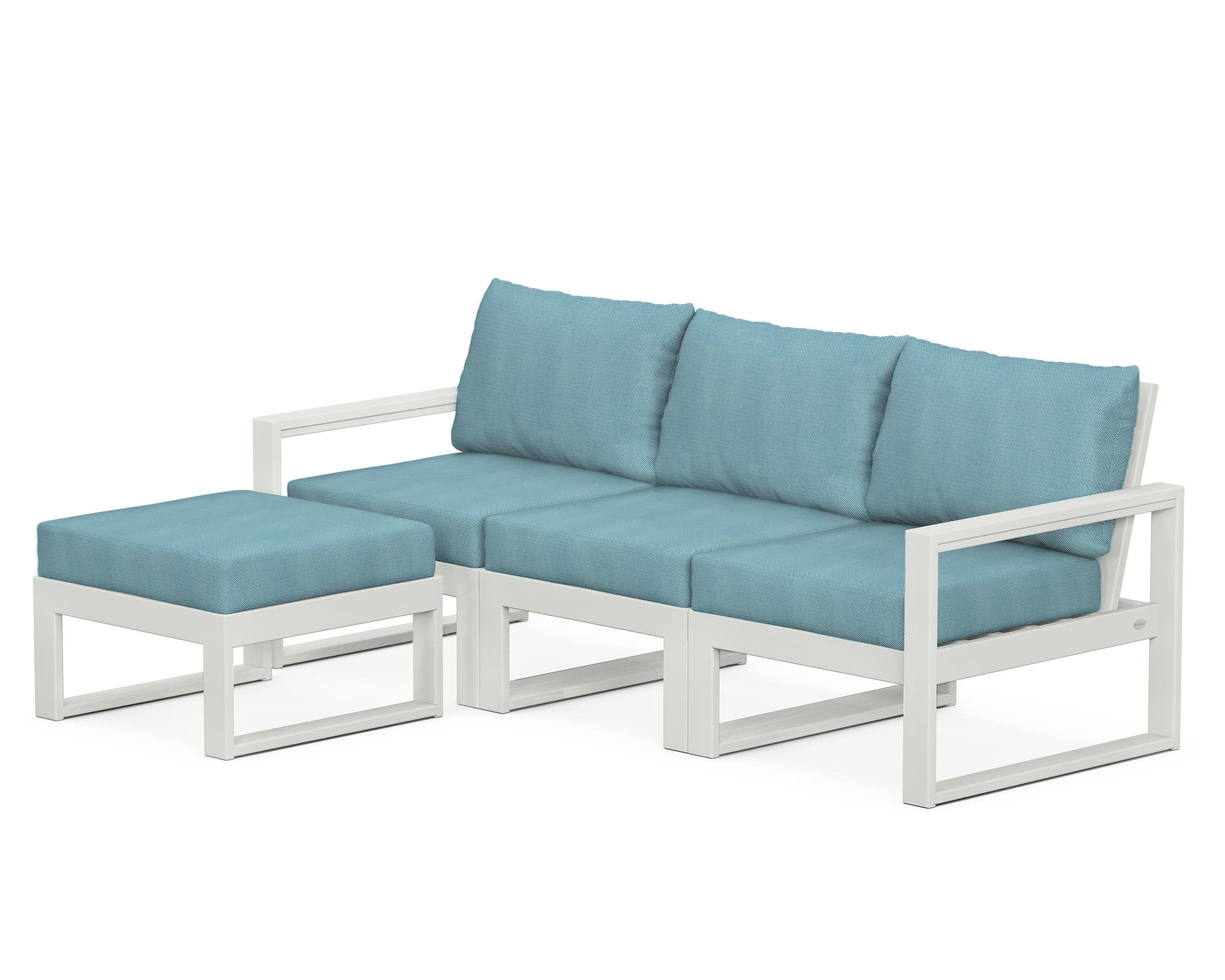 EDGE 4-Piece Modular Deep Seating Set with Ottoman in Vintage White / Lattice Sky Blue