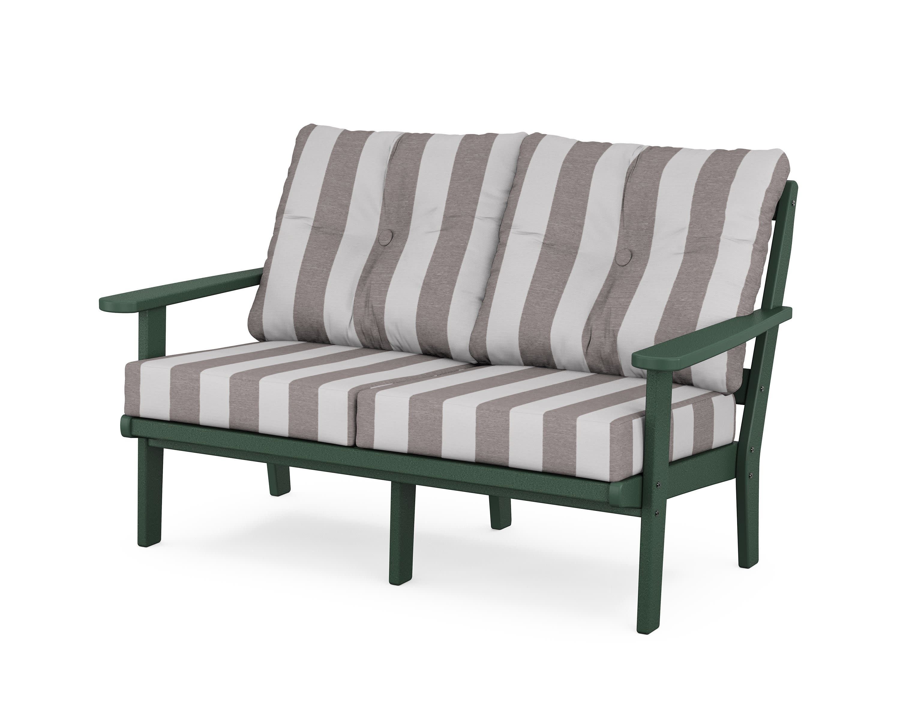 Mission Deep SeatingLoveseat in Green / Cabana Stripe Grey Mist