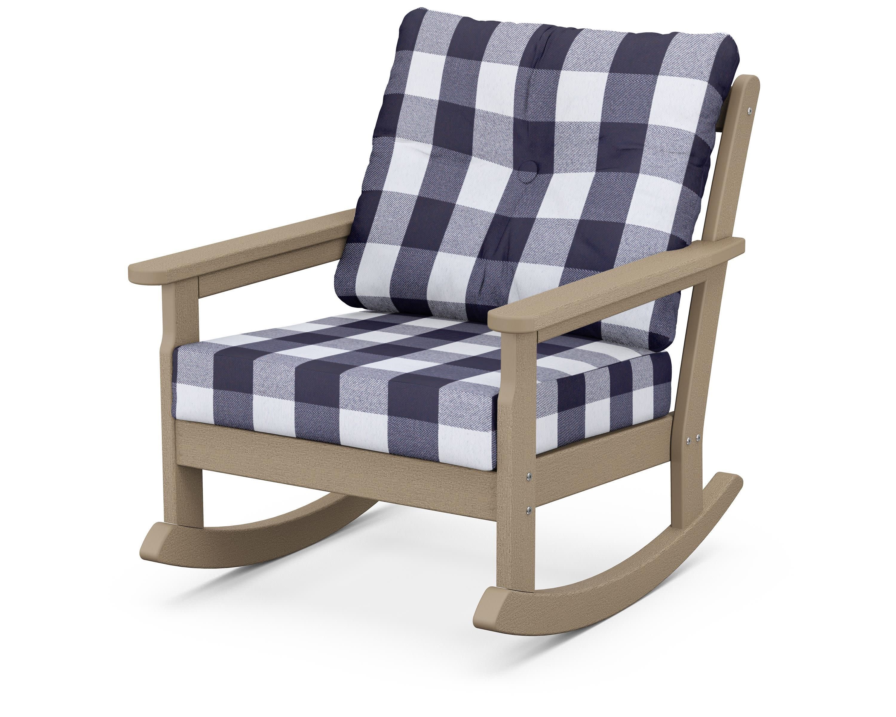 Vineyard Deep Seating Rocking Chair in Vintage Sahara / Buffalo Plaid Navy