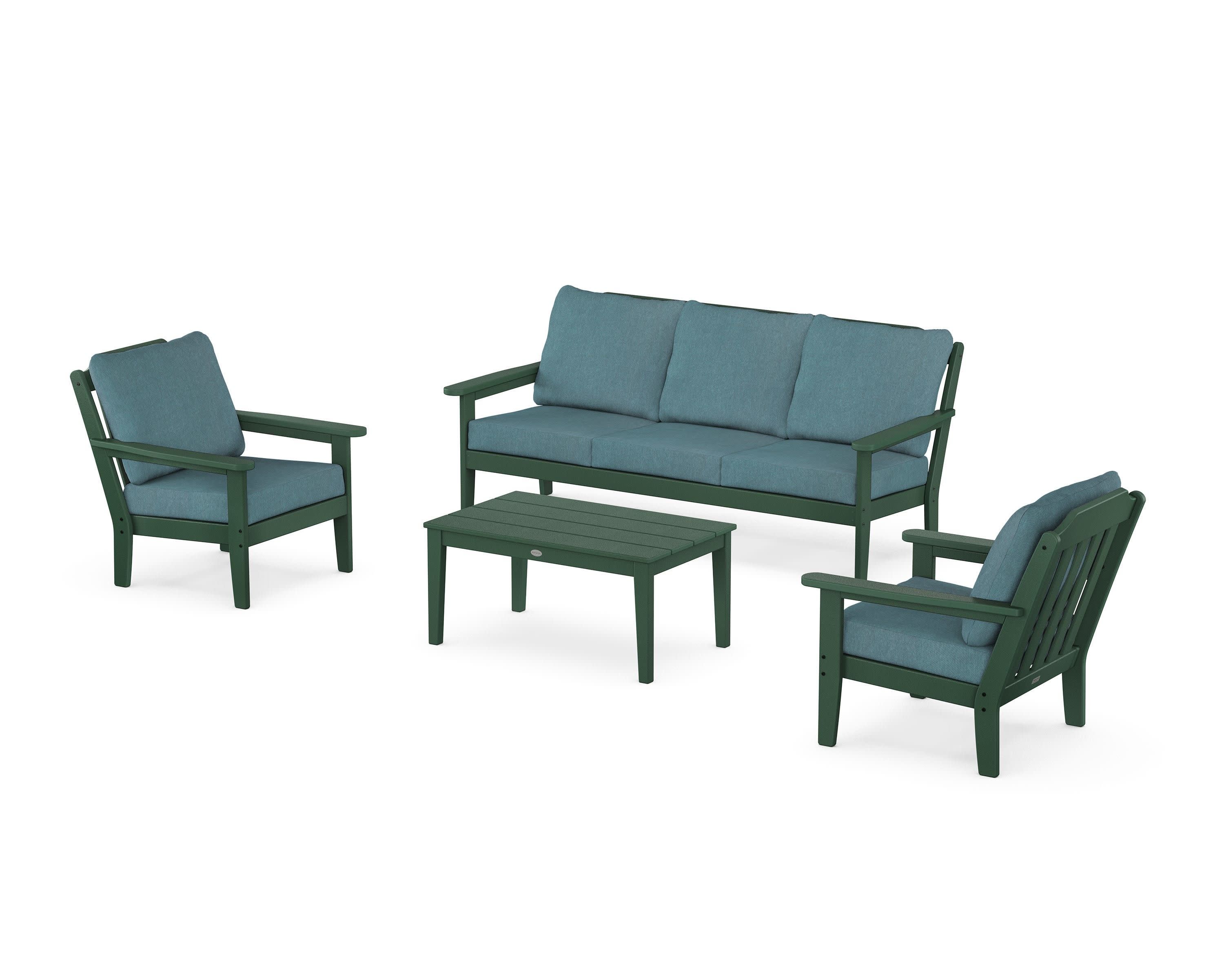 Cottage 4-Piece Deep Seating Set with Sofa in Green / Ocean Teal